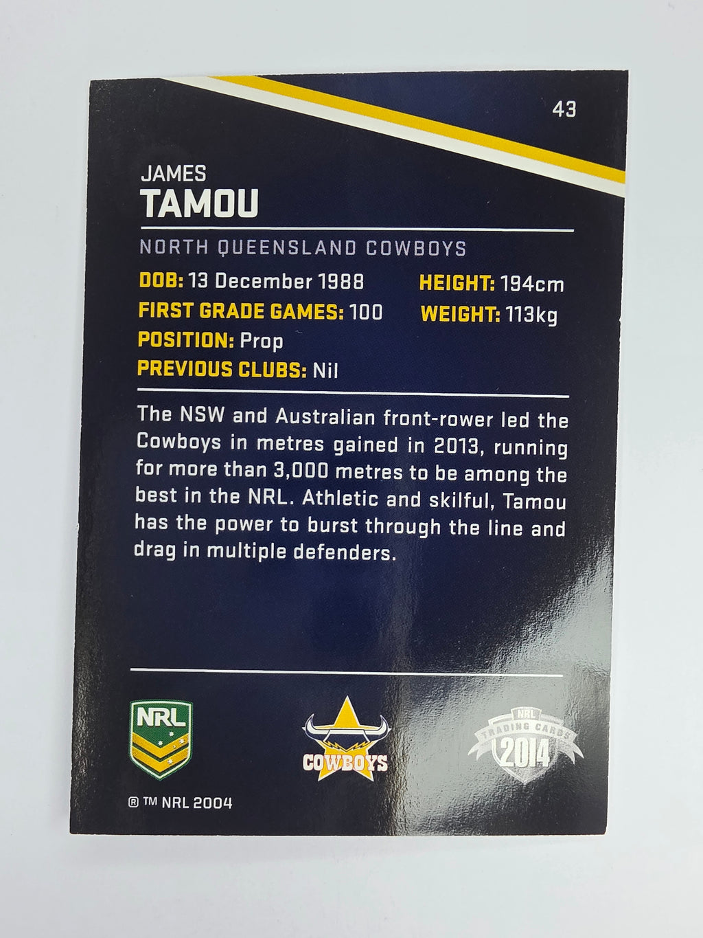 NRL 2014 Traders Base Card #43 James Tamou North Queensland Cowboys