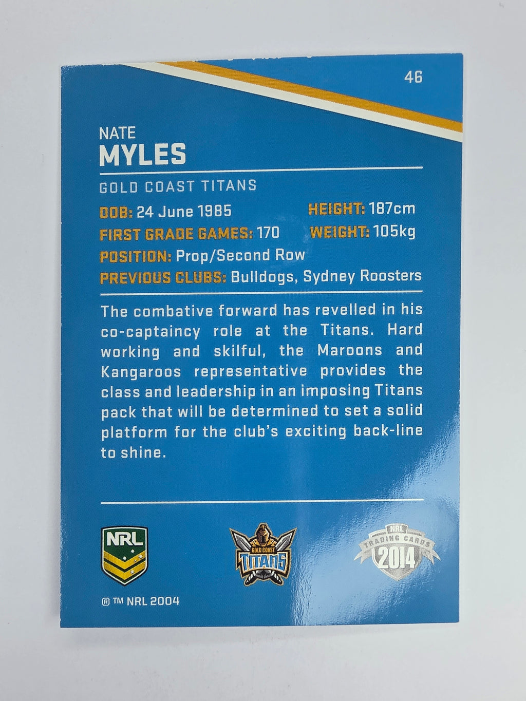 NRL 2014 Traders Base Card #46 Nate Myles Gold Coast Titans