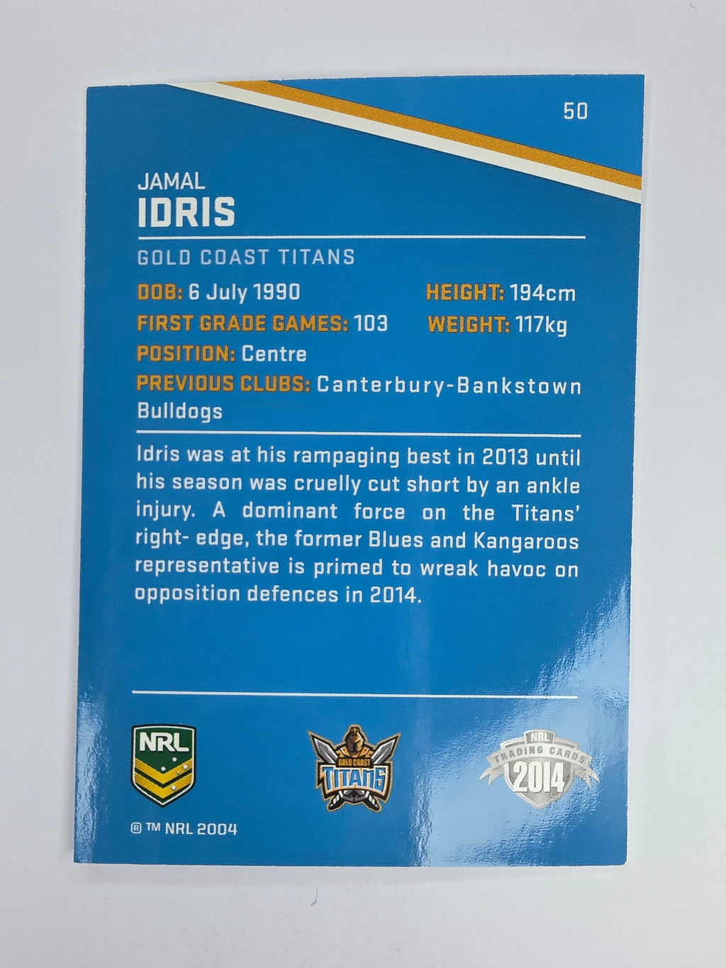 NRL 2014 Traders Base Card #50 Jamal Idris Gold Coast Titans