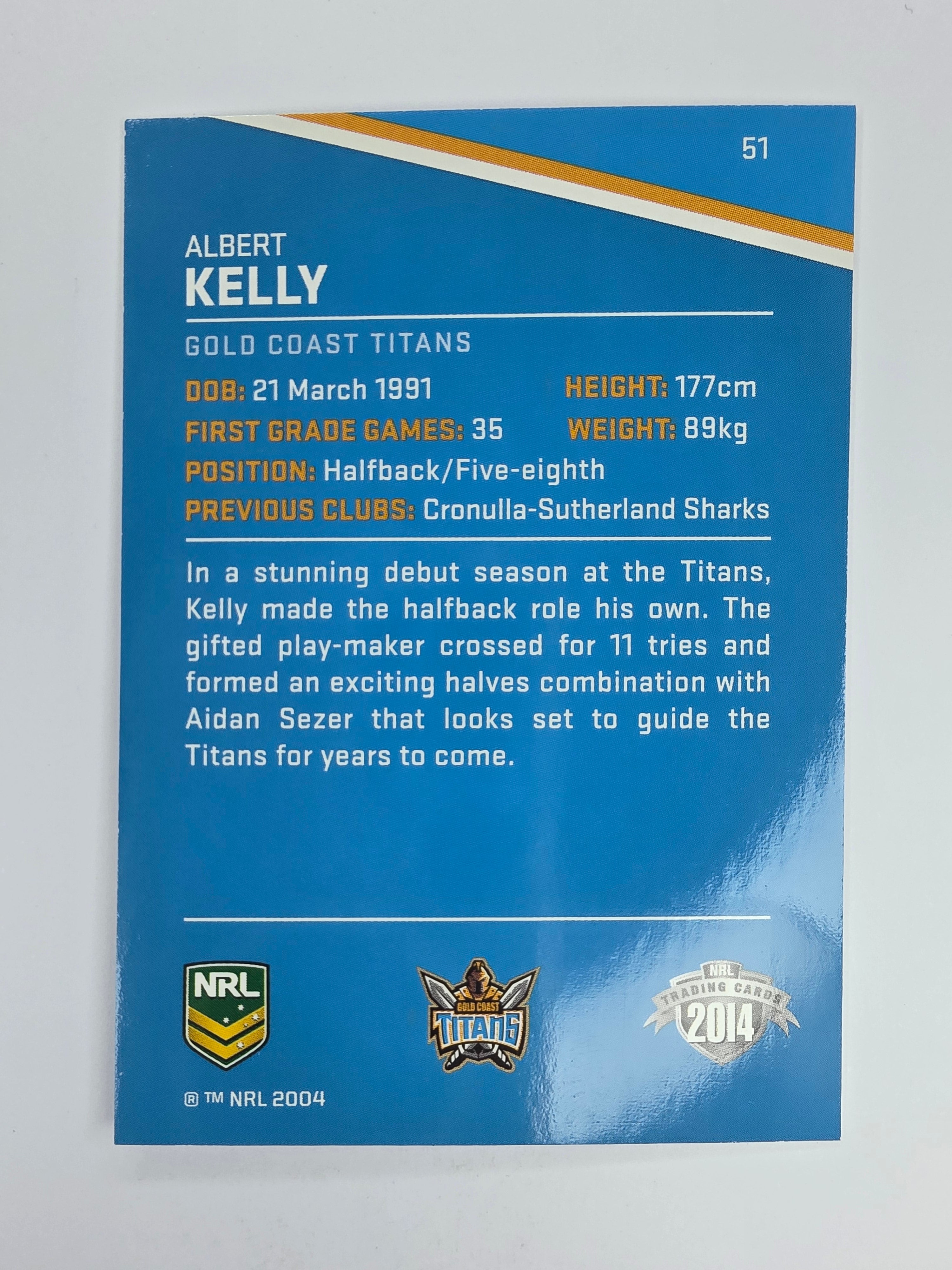 NRL 2014 Traders Base Card #51 Albert Kelly Gold Coast Titans