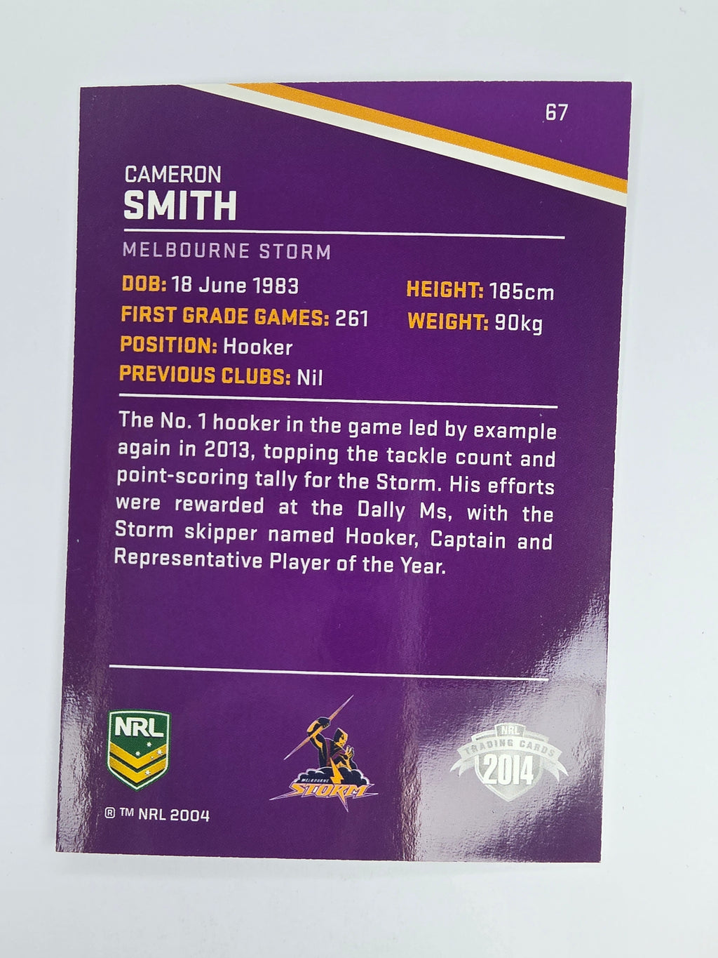 NRL 2014 Traders Base Card #67 Cameron Smith Melbourne Storm