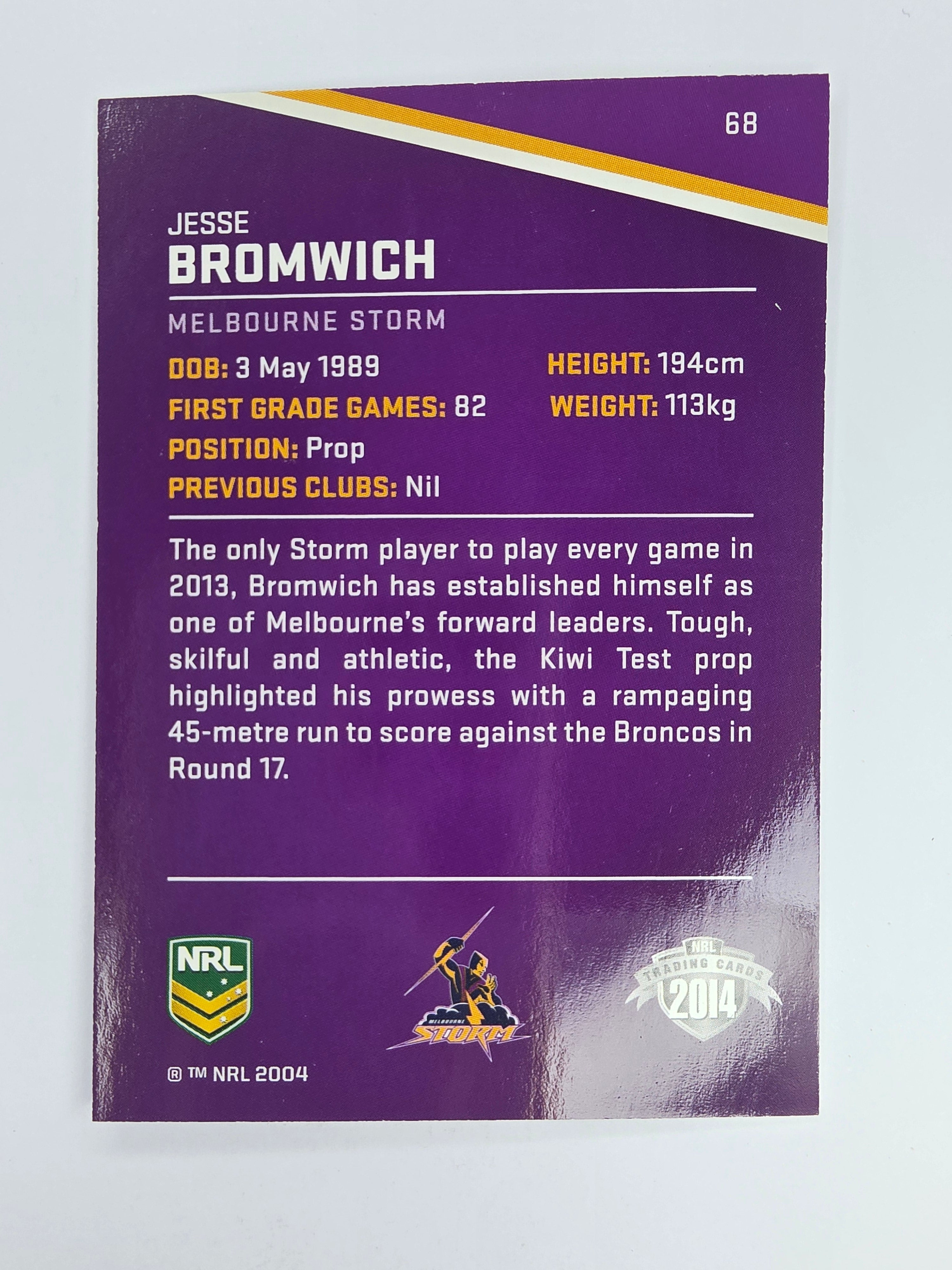 NRL 2014 Traders Base Card #68 Jesse Bromwich Melbourne Storm
