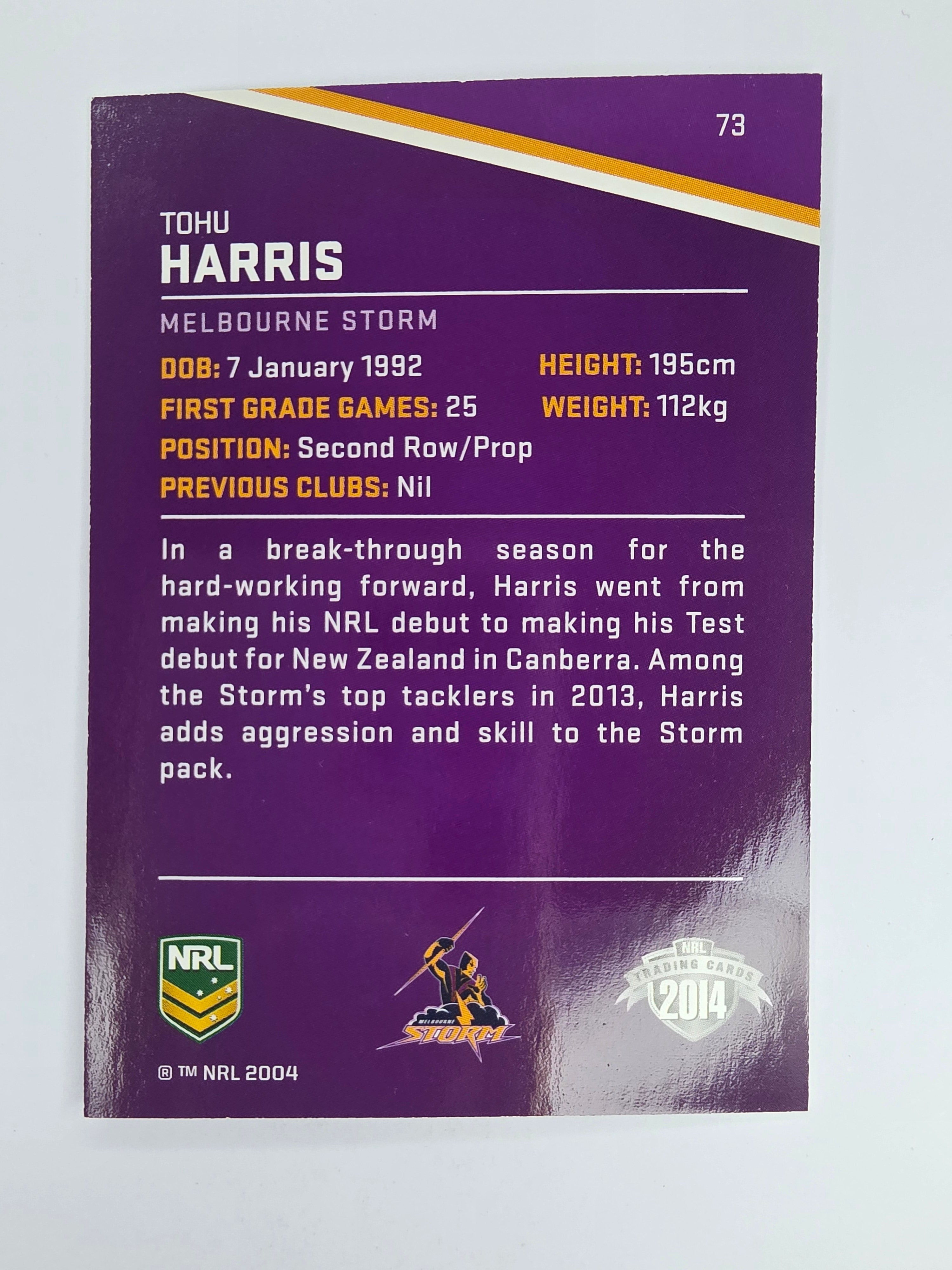 NRL 2014 Traders Base Card #73 Tohu Harris Melbourne Storm