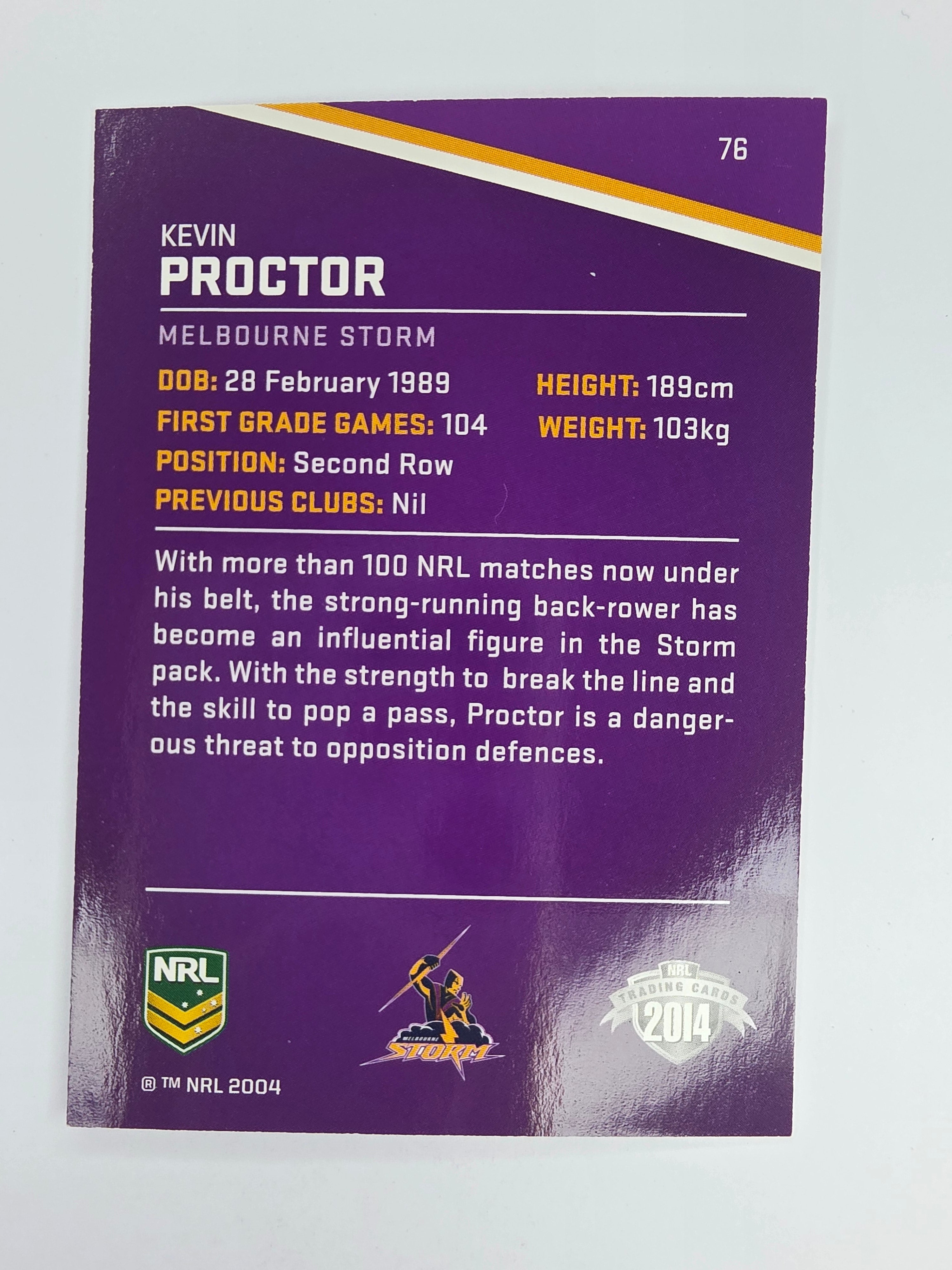 NRL 2014 Traders Base Card #76 Kevin Proctor Melbourne Storm