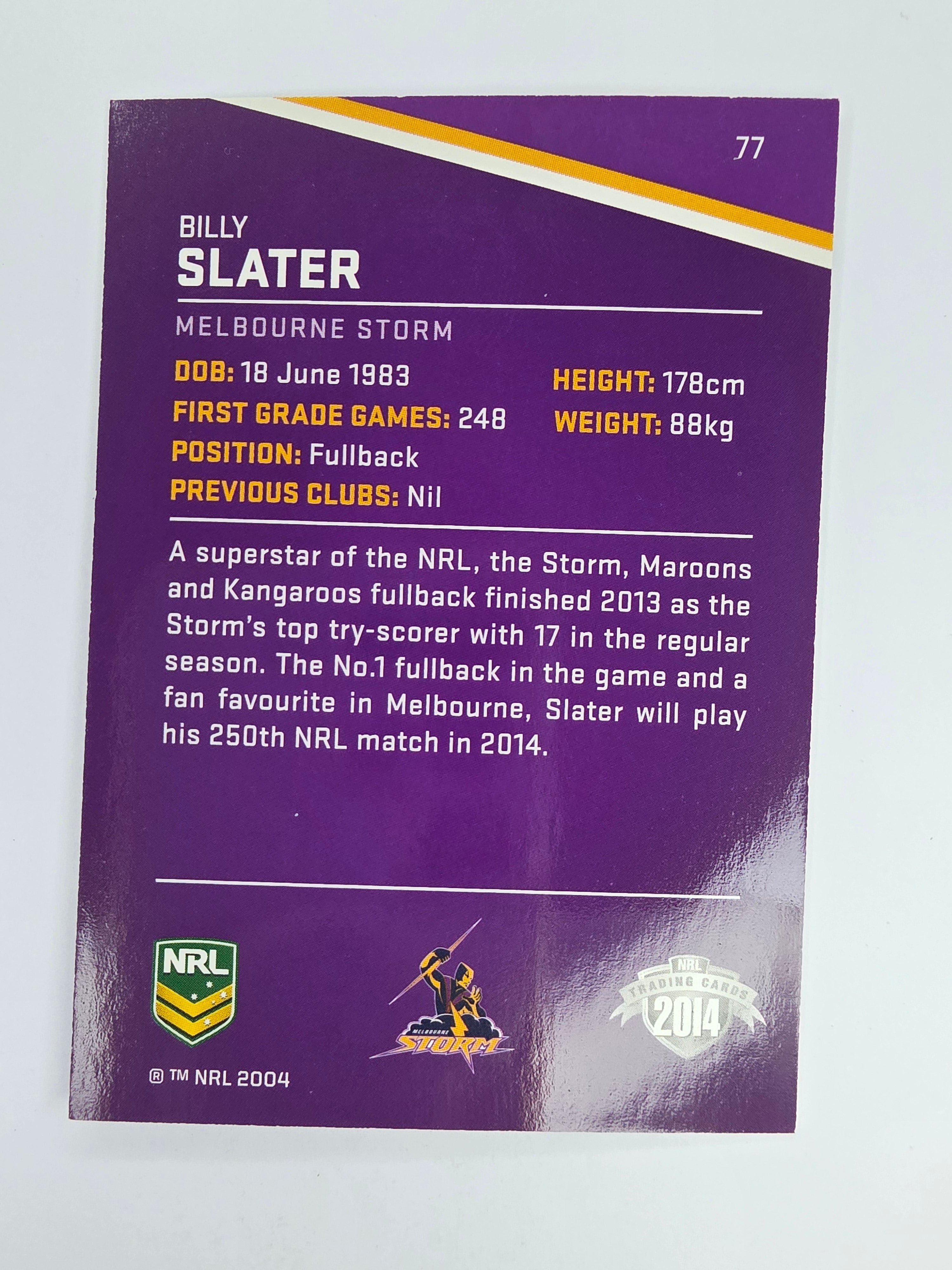 NRL 2014 Traders Base Card #77 Billy Slater Melbourne Storm
