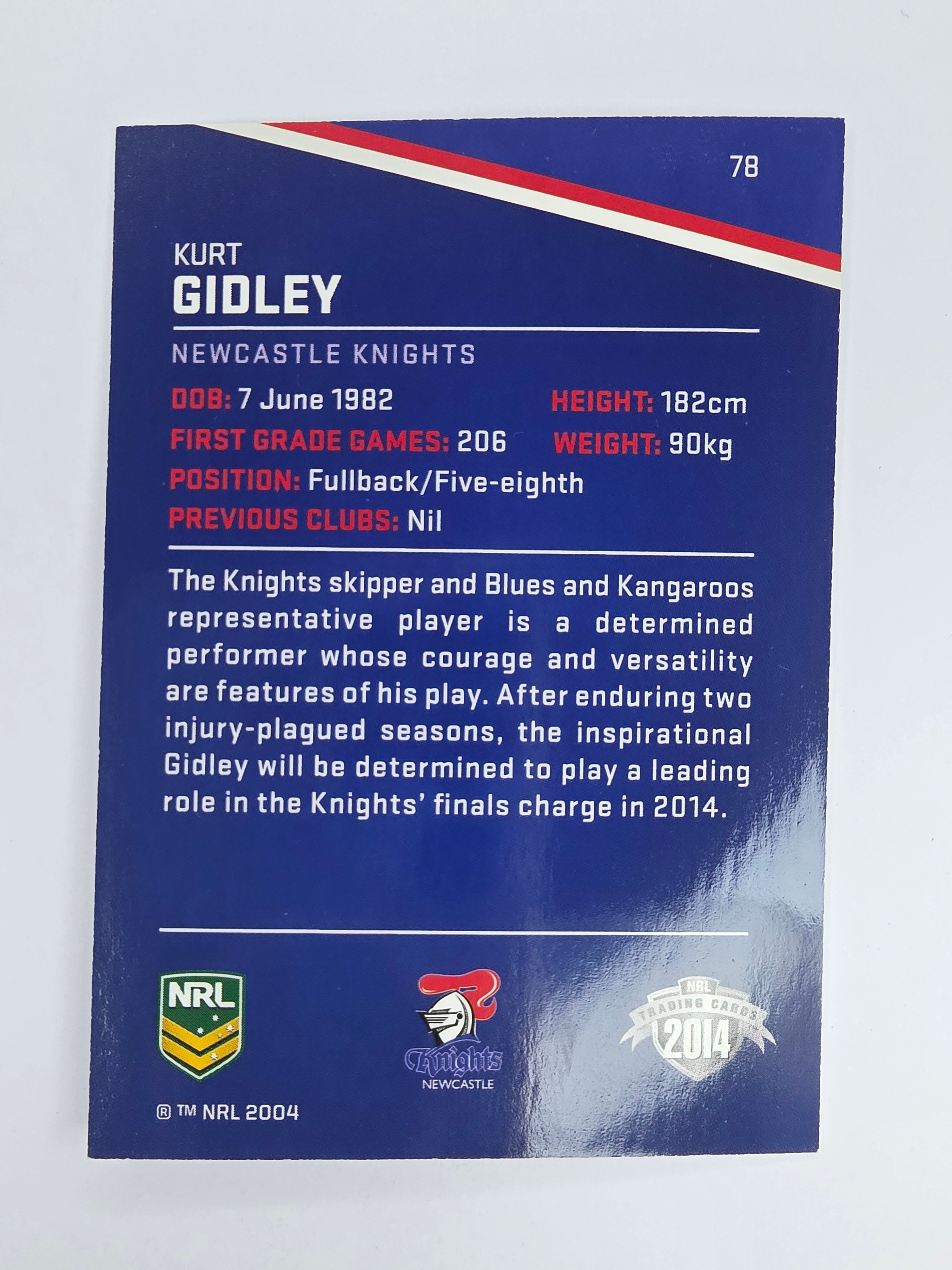 NRL 2014 Traders Base Card #78 Kurt Gidley Newcastle Knights