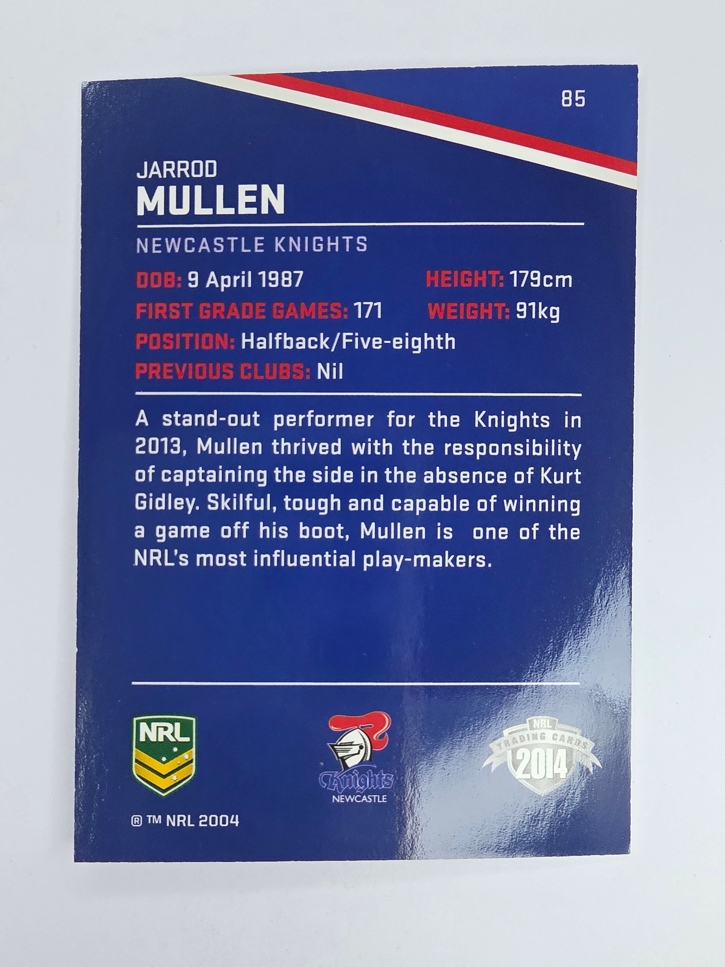 NRL 2014 Traders Base Card #85 Jarrod Mullen Newcastle Knights