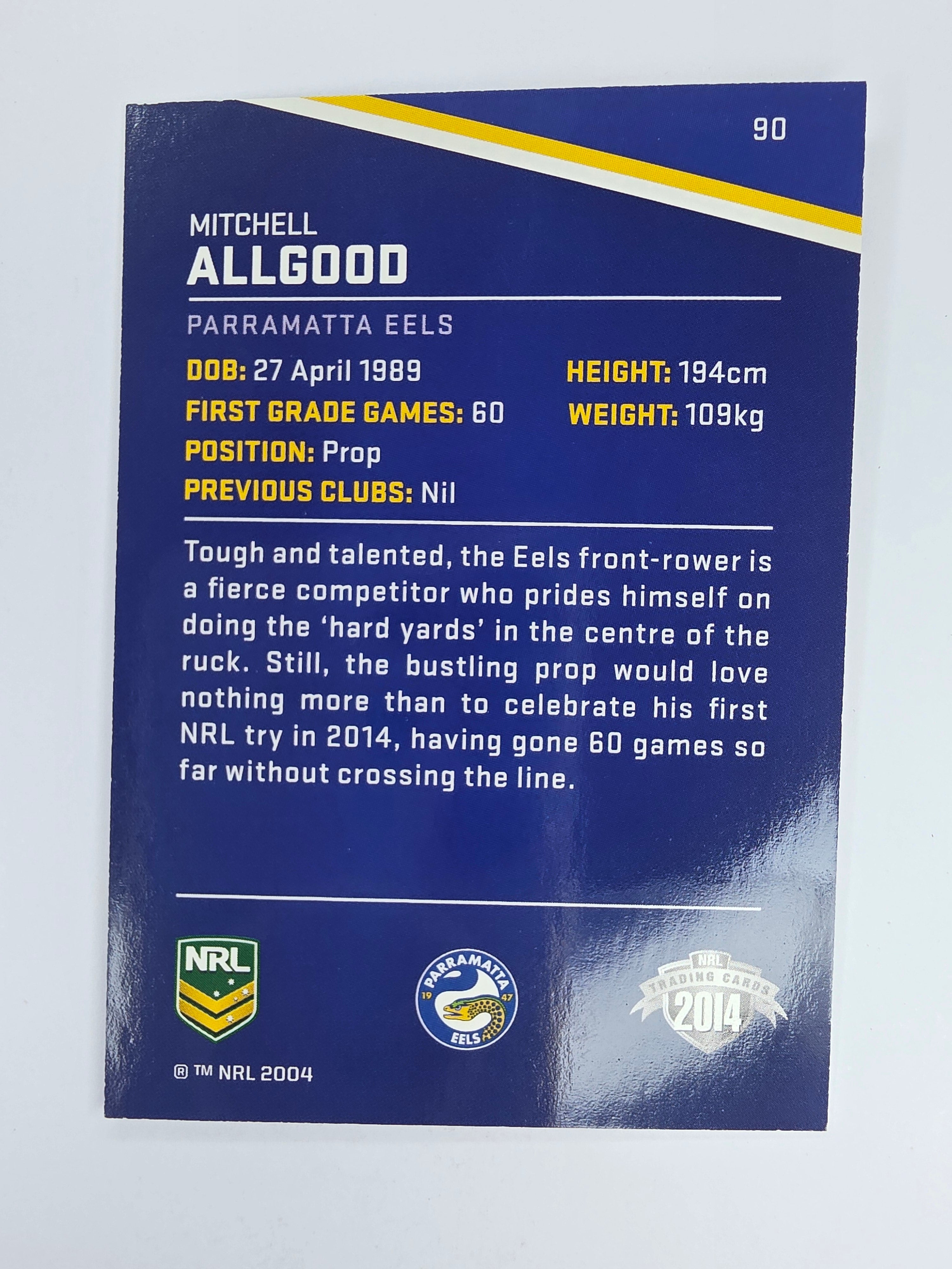 NRL 2014 Traders Base Card #90 Mitchell Allgood Parramatta Eels