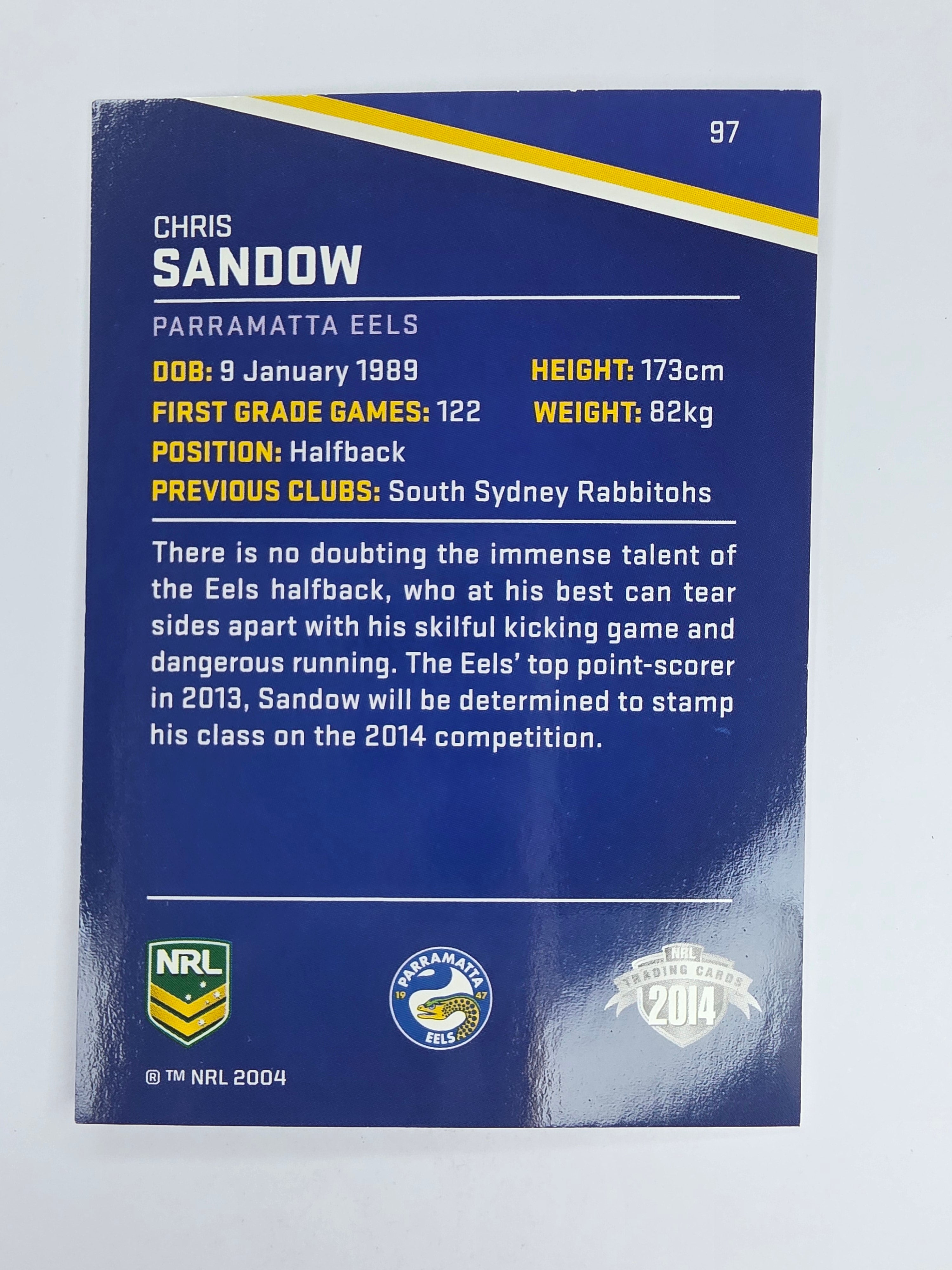 NRL 2014 Traders Base Card #97 Chris Sandow Parramatta Eels