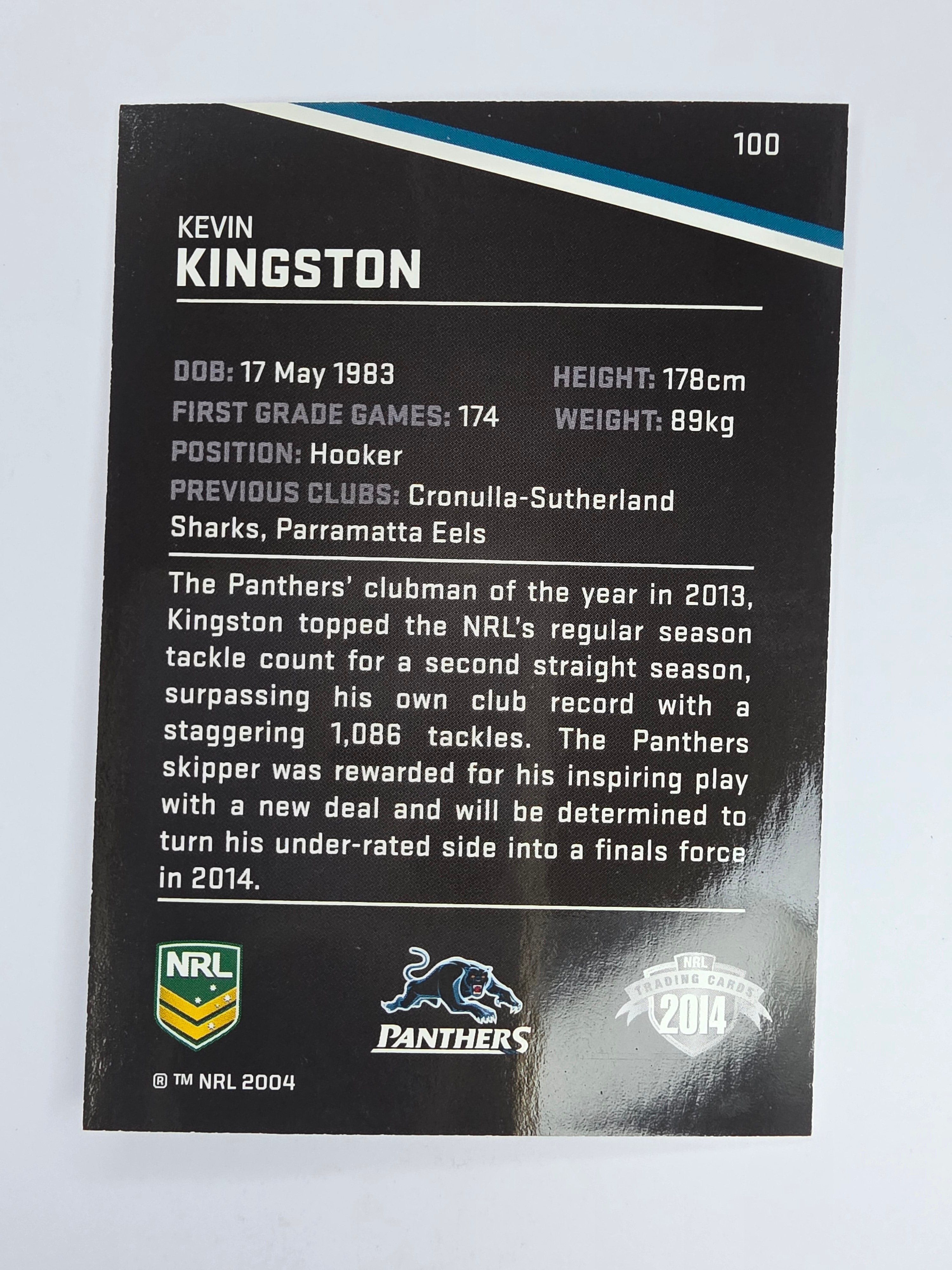 NRL 2014 Traders Base Card #100 Kevin Kingston Penrith Panthers