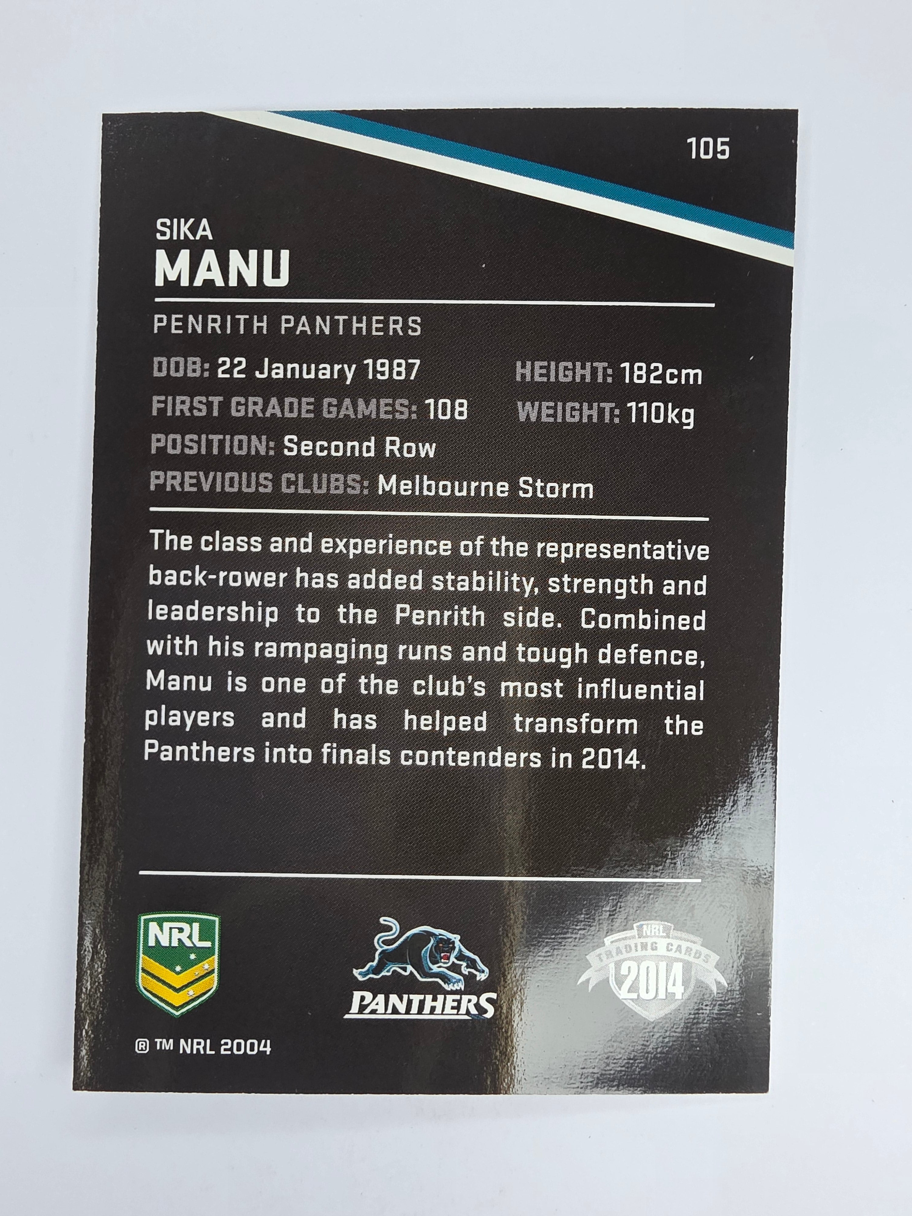 NRL 2014 Traders Base Card #105 Sika Manu Penrith Panthers
