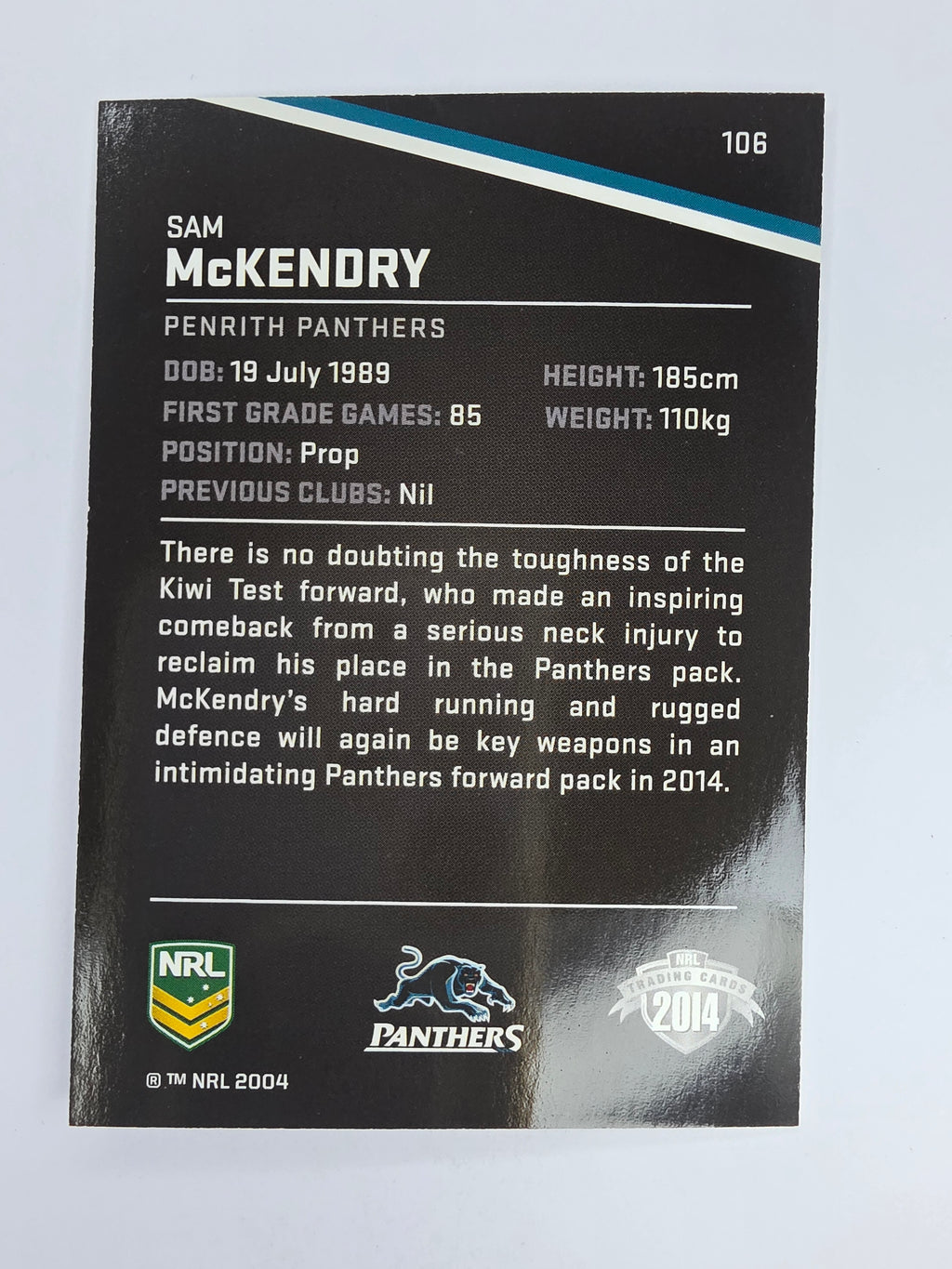 NRL 2014 Traders Base Card #106 Sam McKendry Penrith Panthers