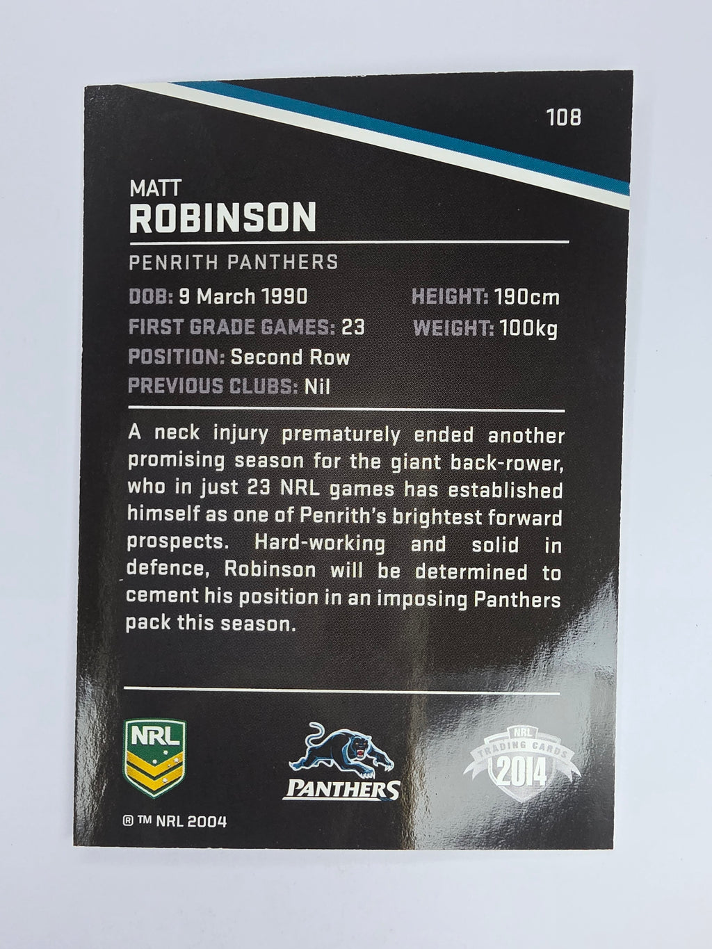 NRL 2014 Traders Base Card #108 Matt Robinson Penrith Panthers