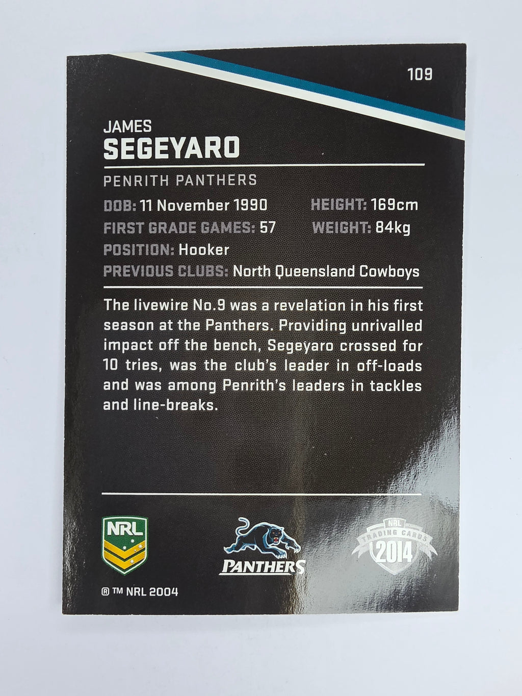 NRL 2014 Traders Base Card #109 James Segeyaro Penrith Panthers