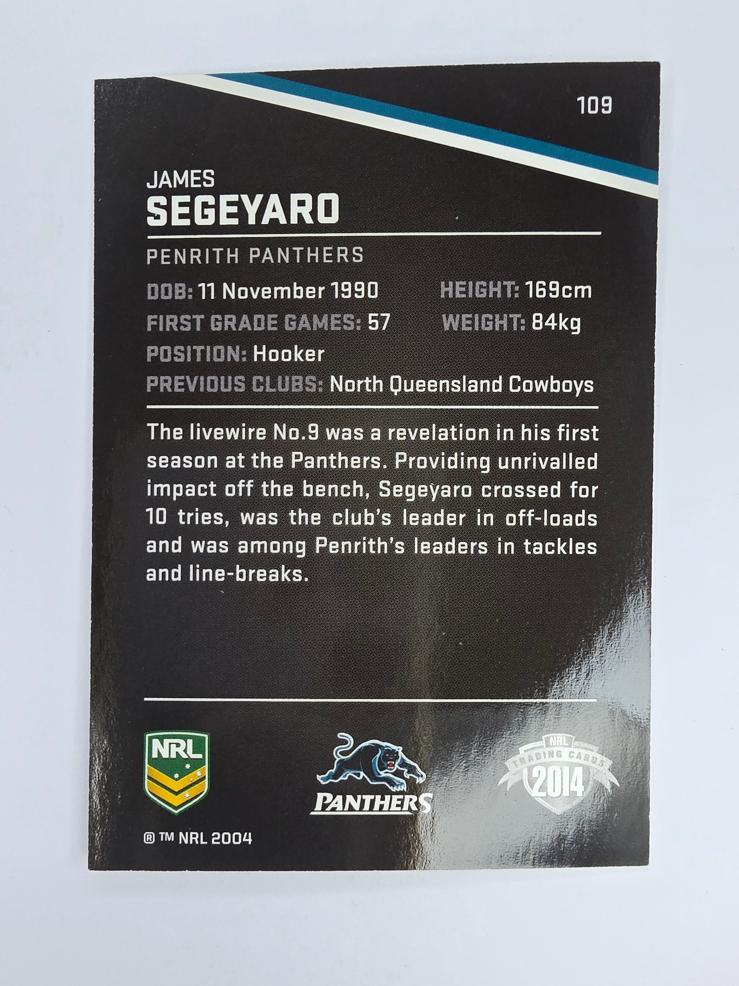 NRL 2014 Traders Base Card #109 James Segeyaro Penrith Panthers