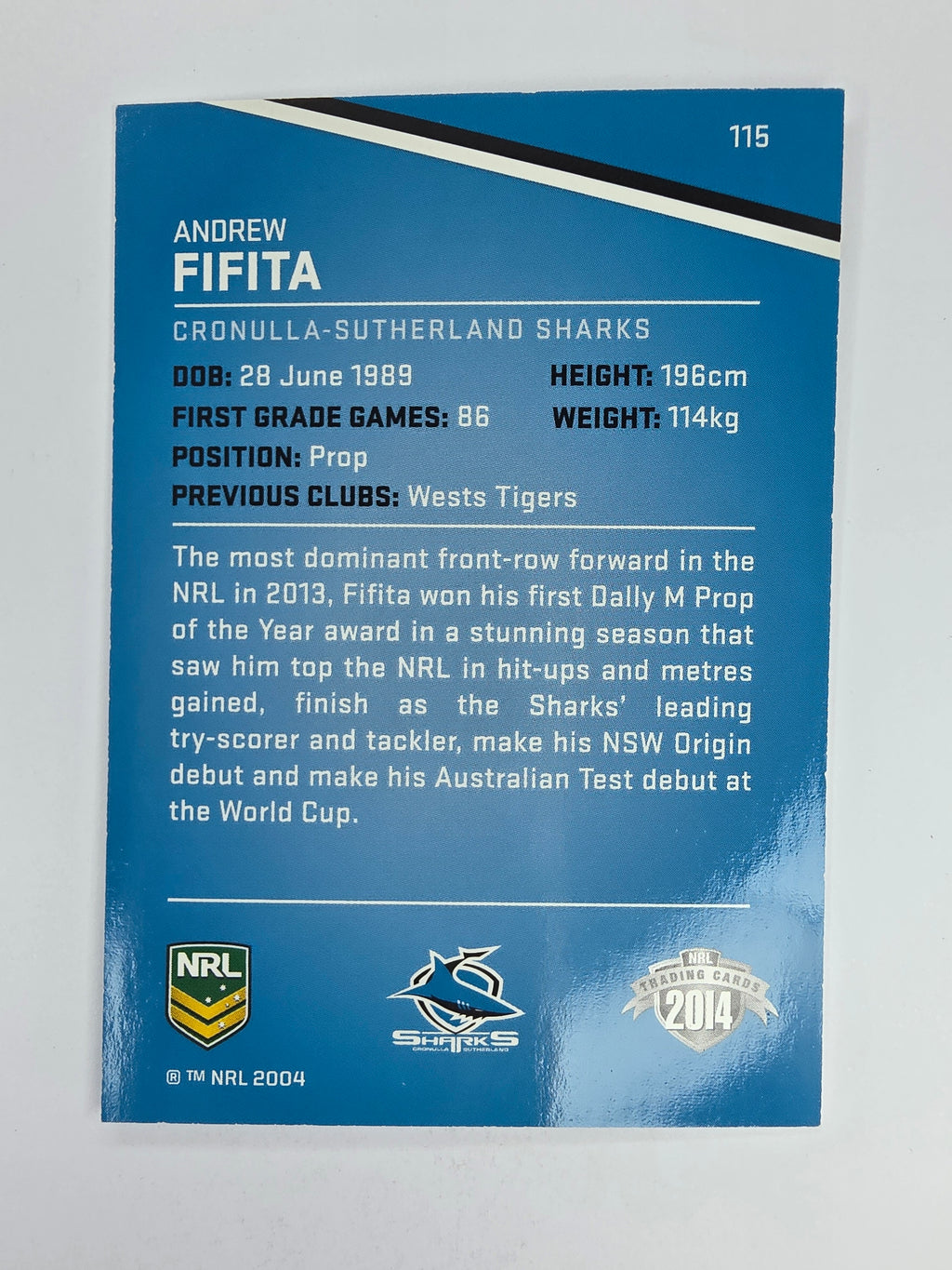 NRL 2014 Traders Base Card #115 Andrew Fifita Cronulla Sutherland Sharks