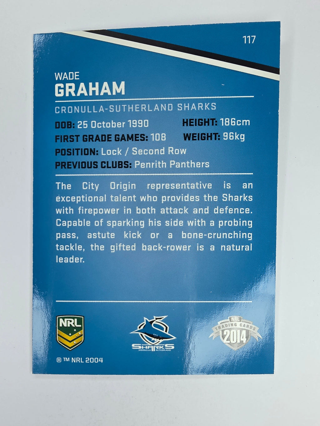 NRL 2014 Traders Base Card #117 Wade Graham Cronulla Sutherland Sharks