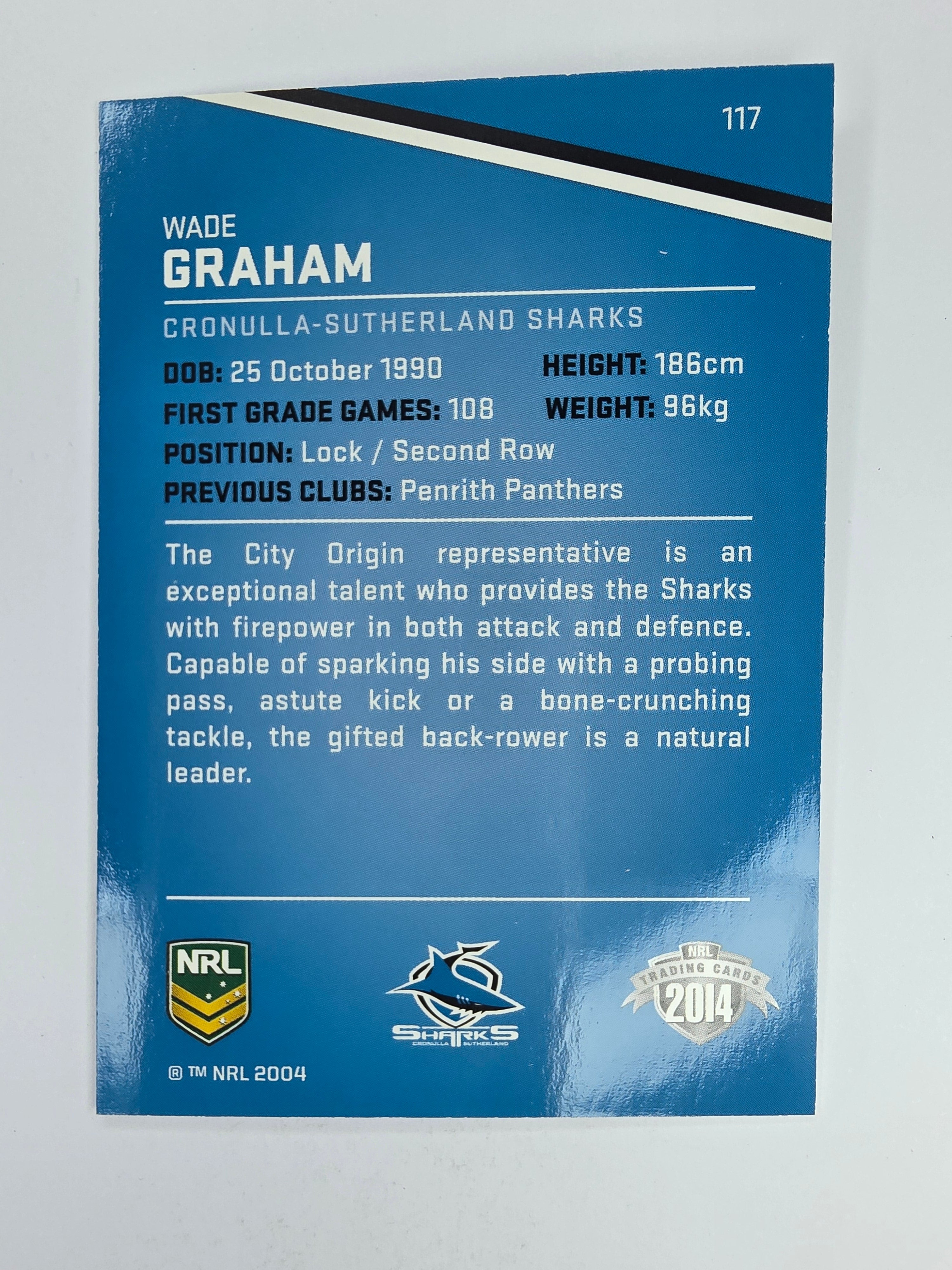 NRL 2014 Traders Base Card #117 Wade Graham Cronulla Sutherland Sharks