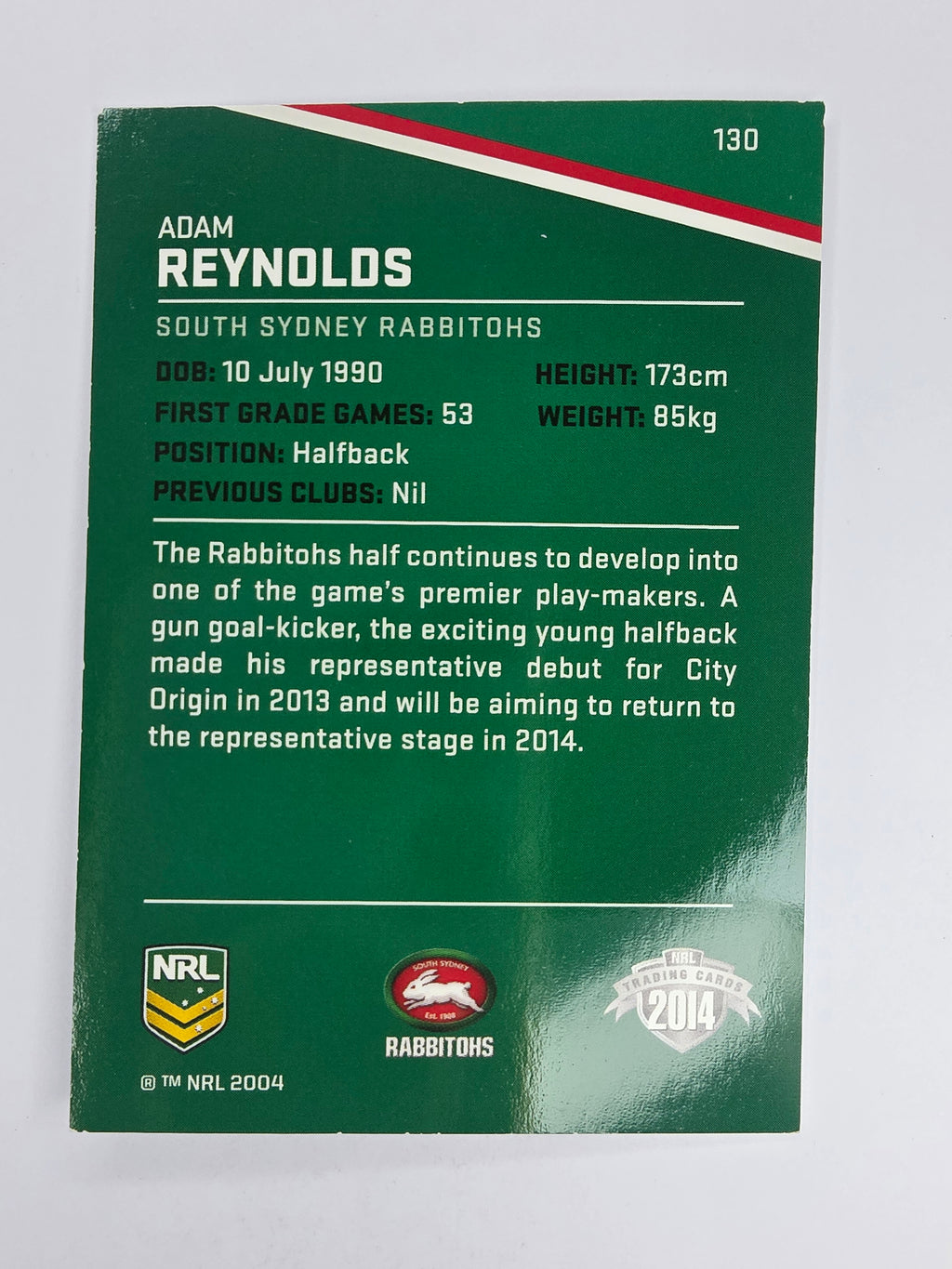 NRL 2014 Traders Base Card #130 Adam Reynolds South Sydney Rabbitohs