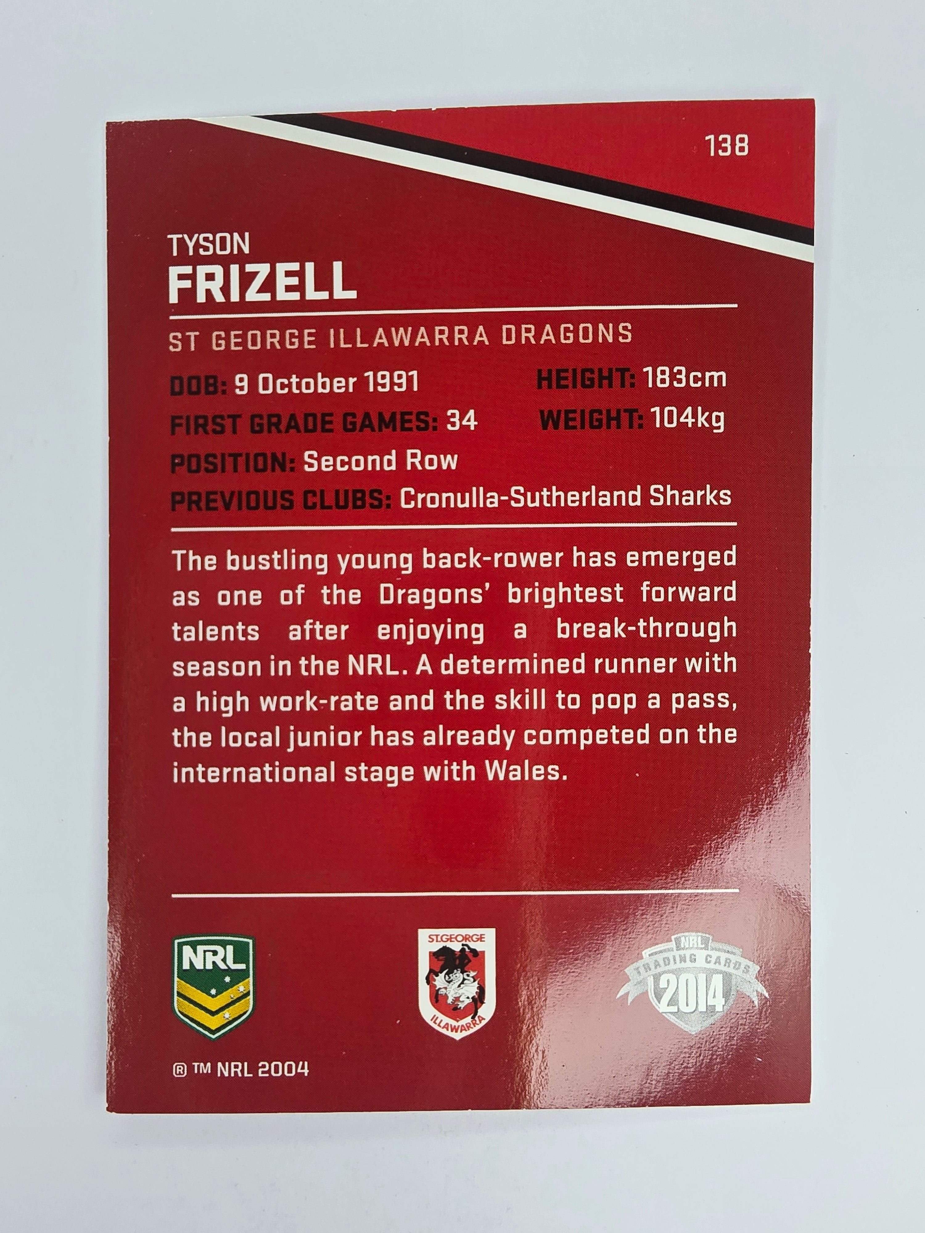 NRL 2014 Traders Base Card #138 Tyson Frizell St George Illawarra Dragons