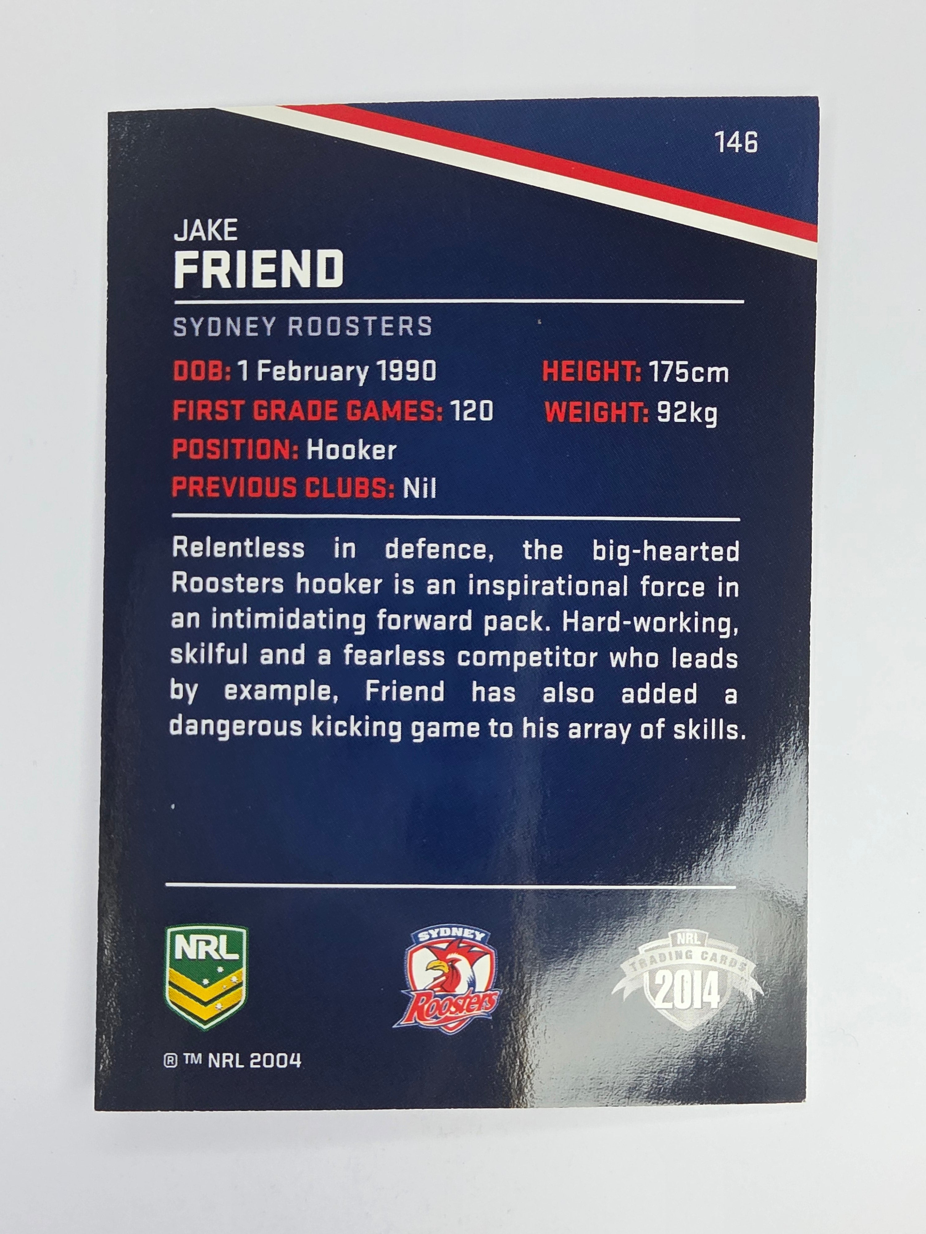 NRL 2014 Traders Base Card #146 Jake Friend Sydney Roosters