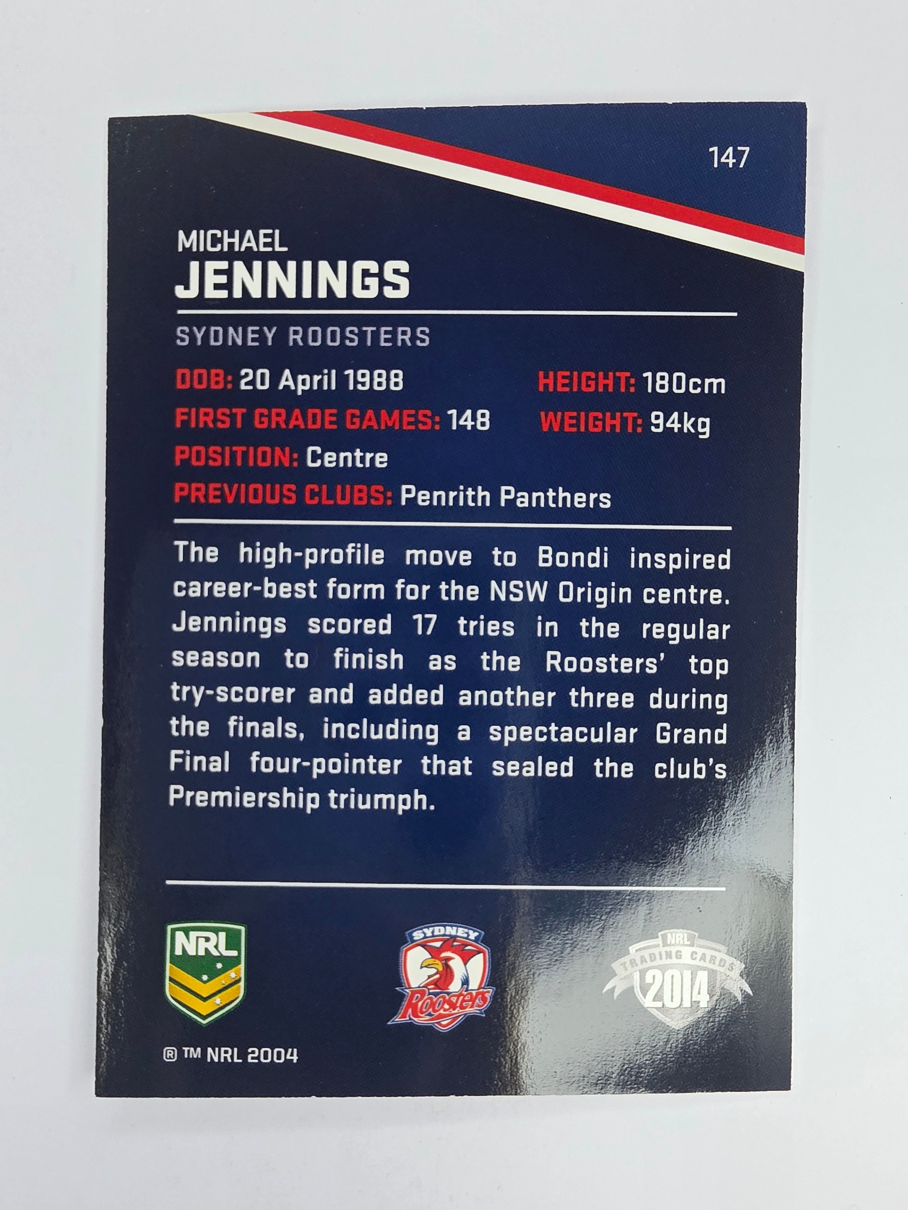 NRL 2014 Traders Base Card #147 Michael Jennings Sydney Roosters