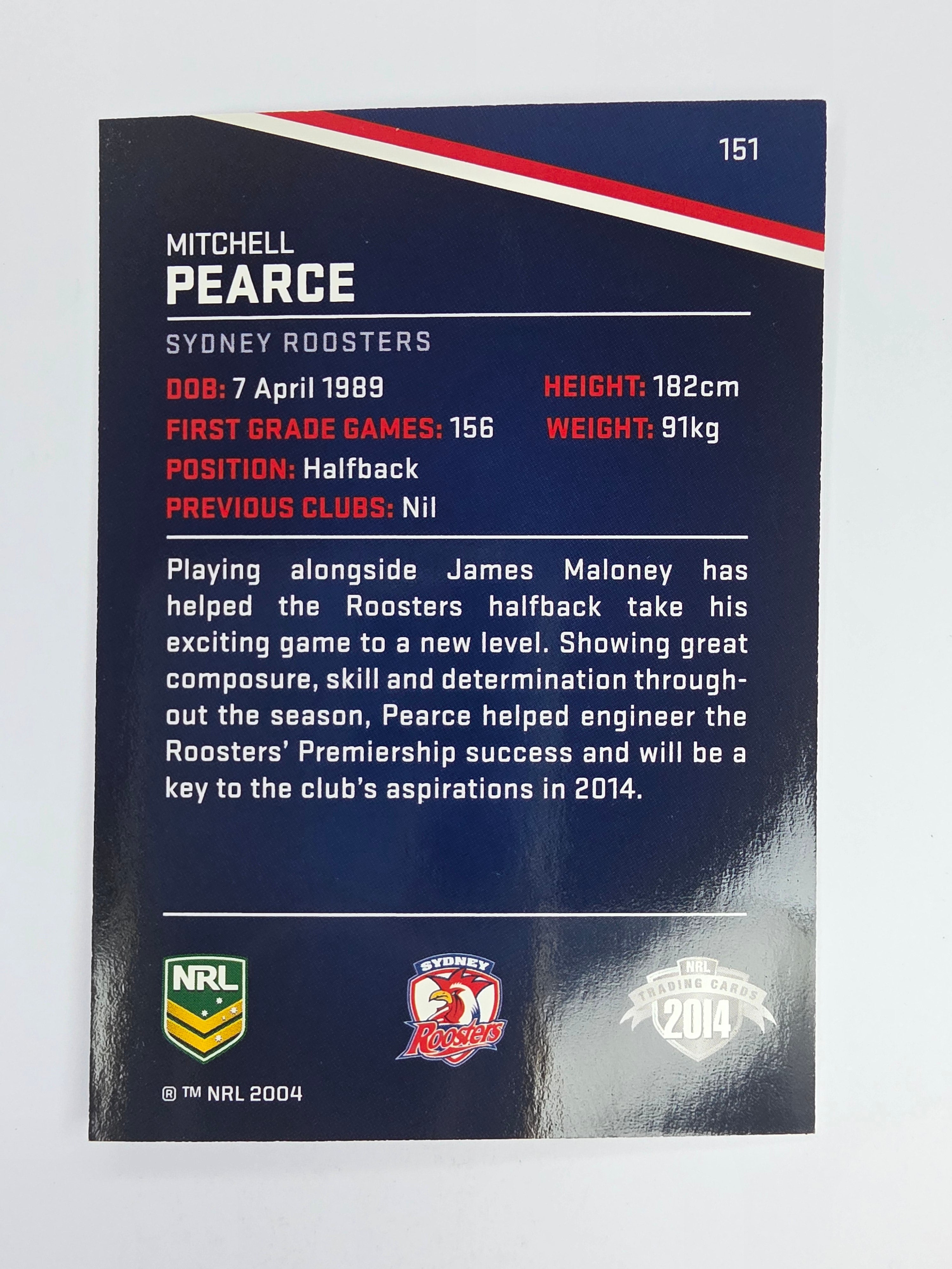 NRL 2014 Traders Base Card #151 Mitchell Pearce Sydney Roosters
