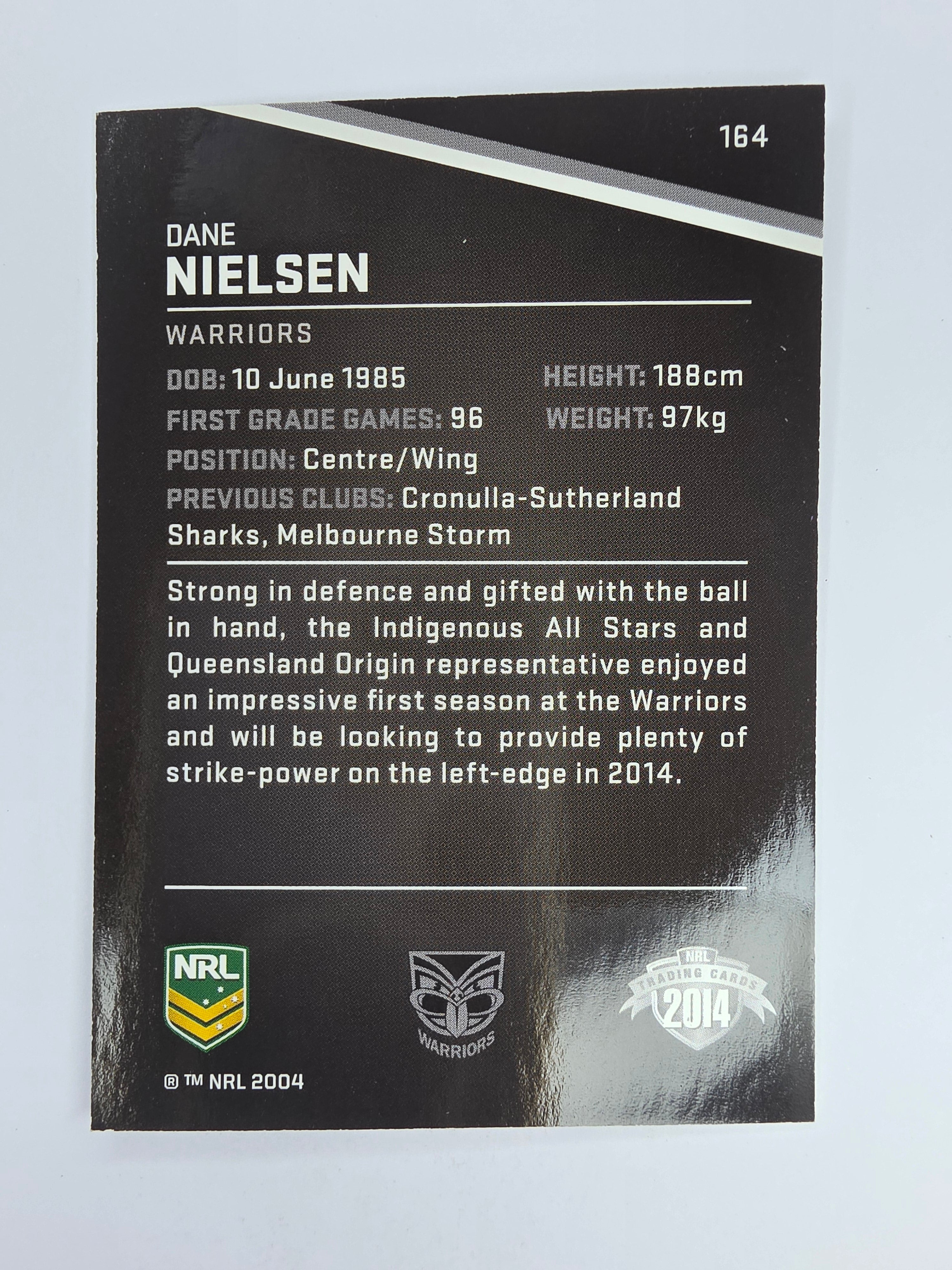 NRL 2014 Traders Base Card #164 Dane Nielsen New Zealand Warriors