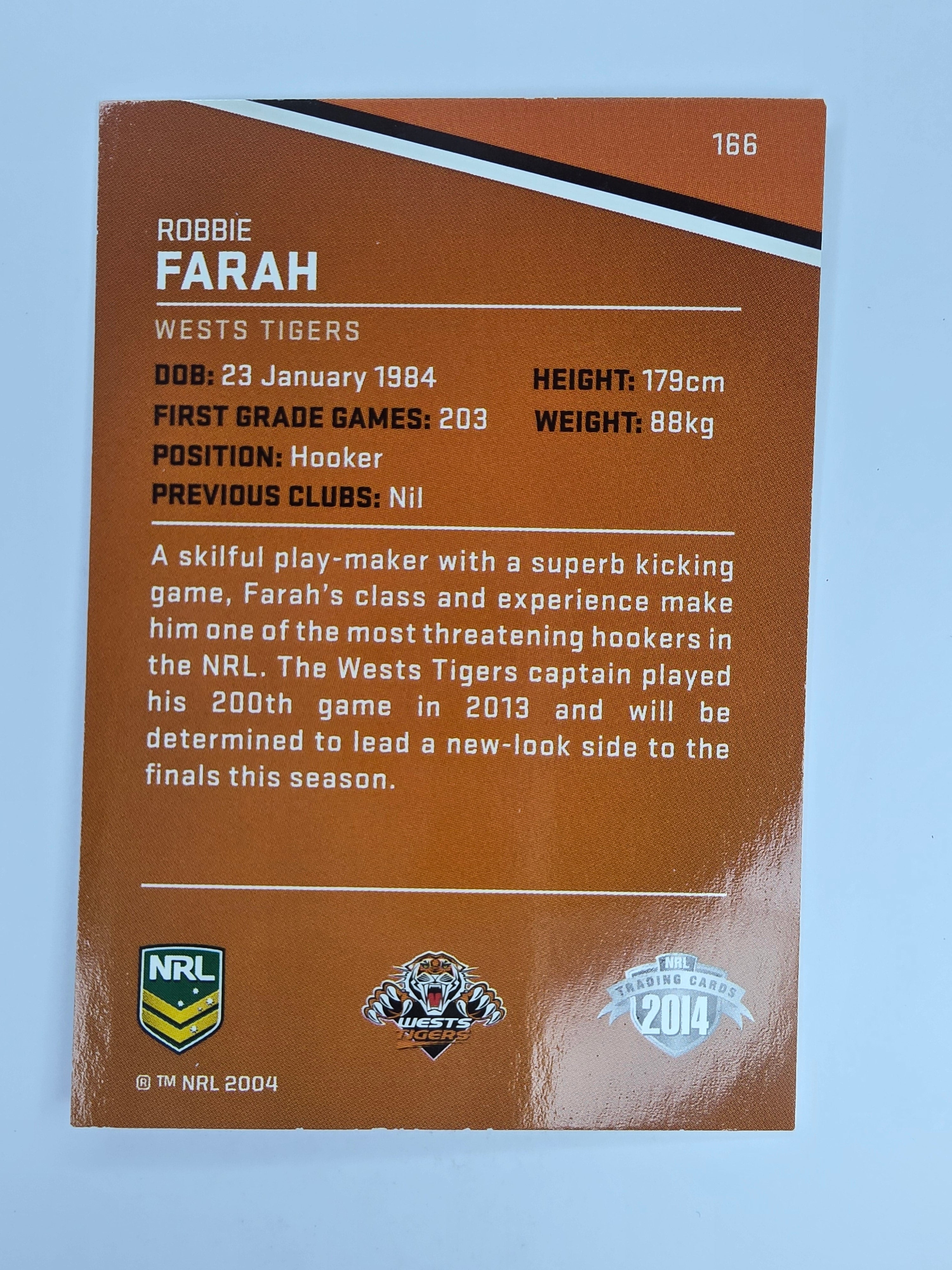 NRL 2014 Traders Base Card #166 Robbie Farah Wests Tigers