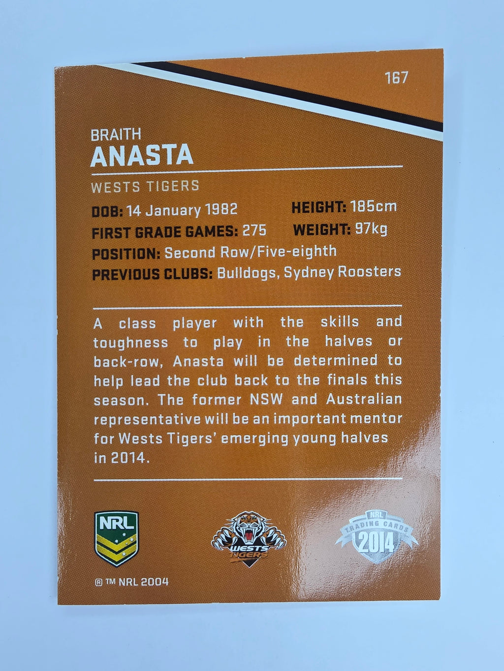 NRL 2014 Traders Base Card #167 Braith Anasta Wests Tigers