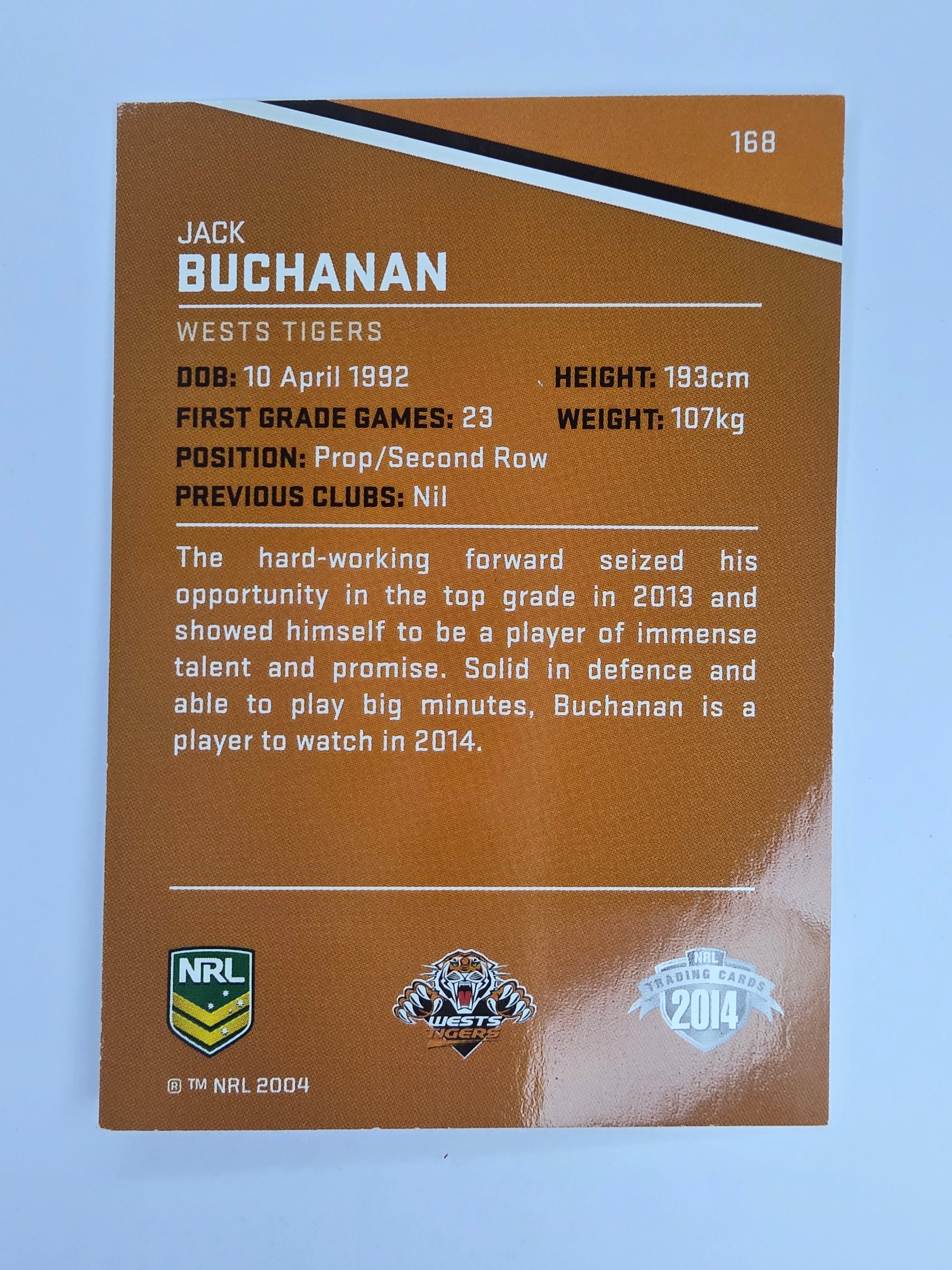 NRL 2014 Traders Base Card #168 Jack Buchanan Wests Tigers