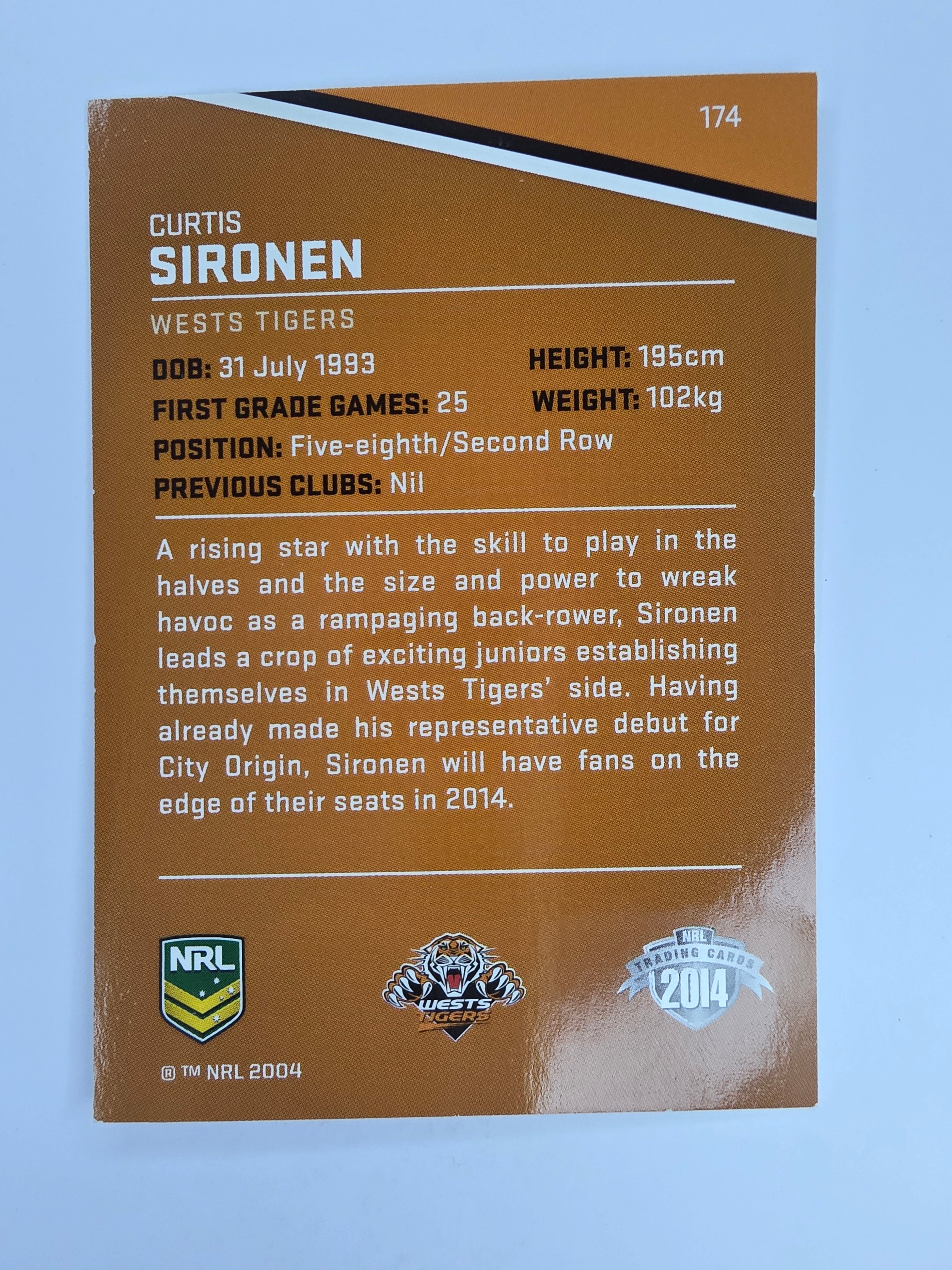 NRL 2014 Traders Base Card #174 Curtis Sironen Wests Tigers