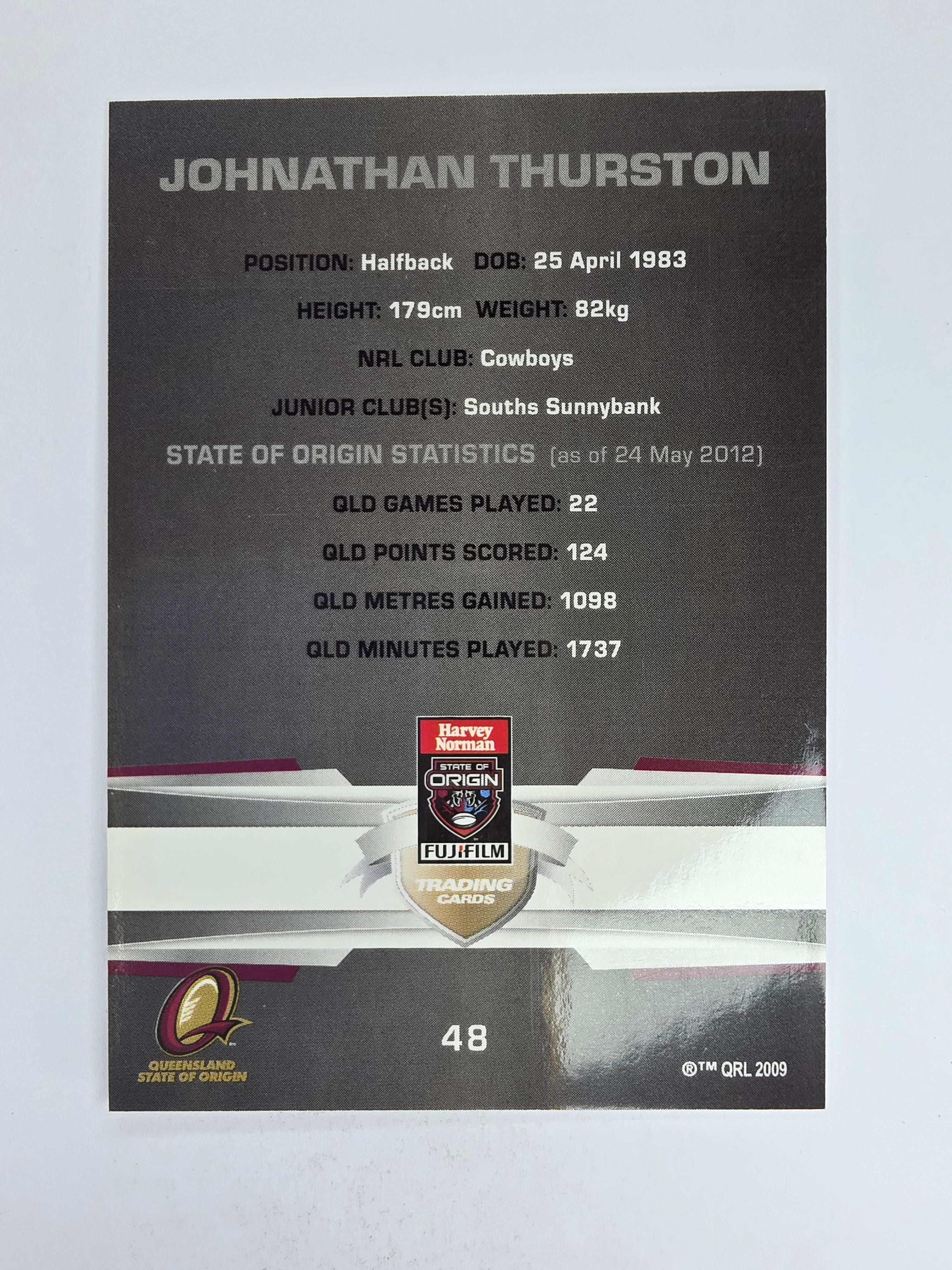 NRL 2012 Limited Edition Base Card #48 Johnathan Thurston State of Origin QLD