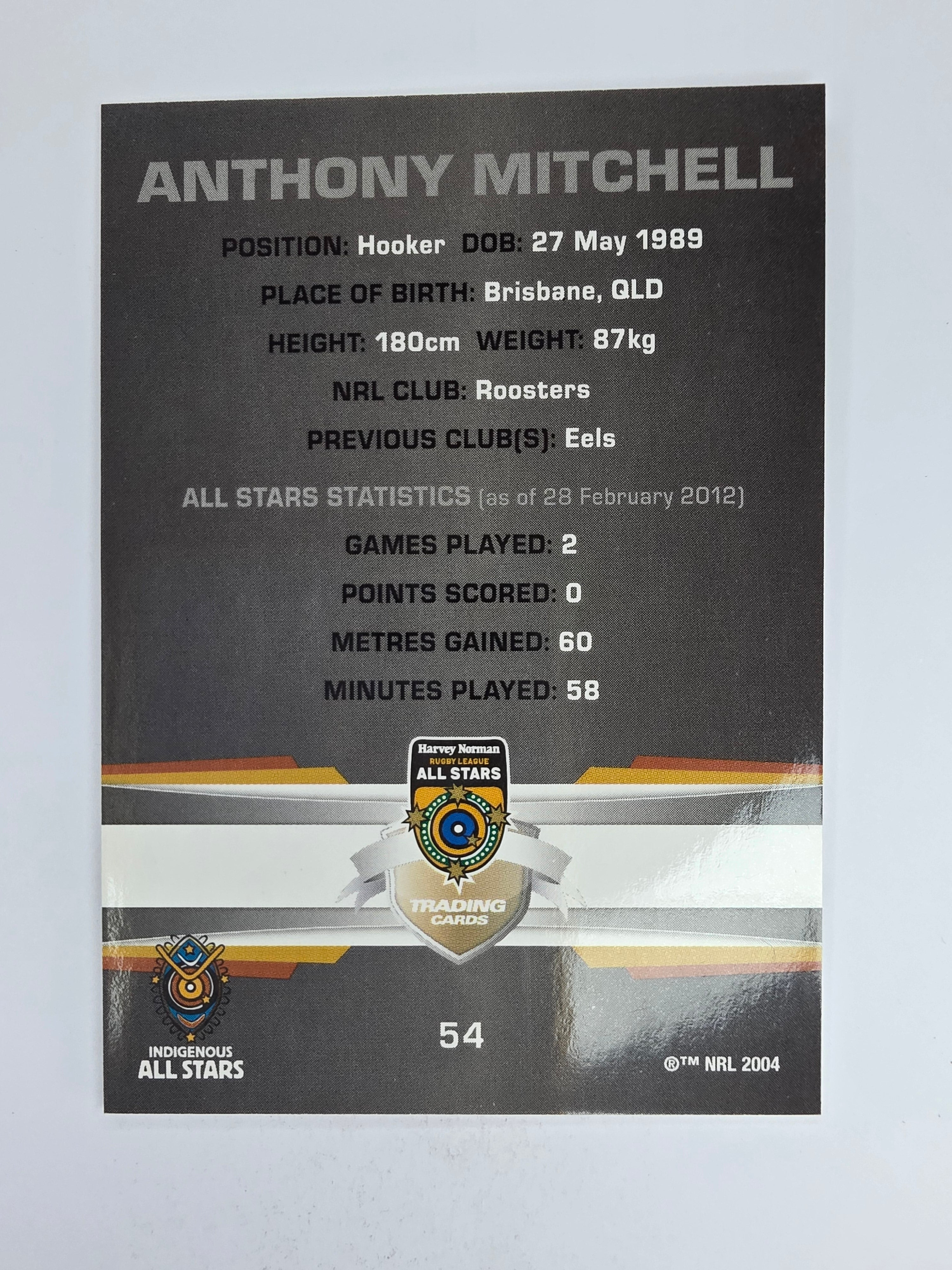 NRL 2012 Limited Edition Base Card #54 Anthony Mitchell All Stars Indigenous