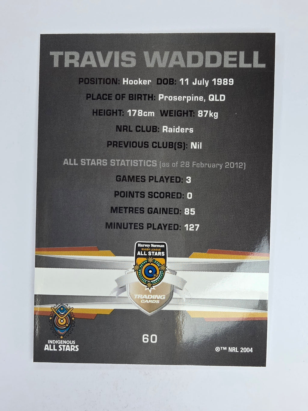 NRL 2012 Limited Edition Base Card #60 Travis Waddell All Stars Indigenous
