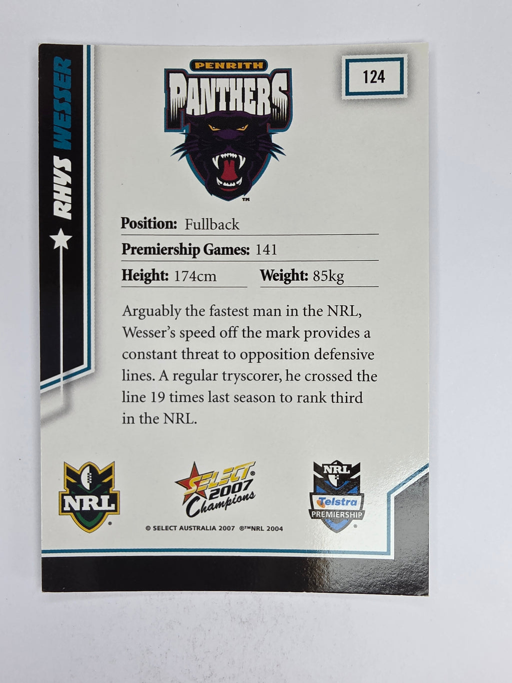 NRL 2007 Champions Base Card #124 Rhys Wesser Penrith Panthers