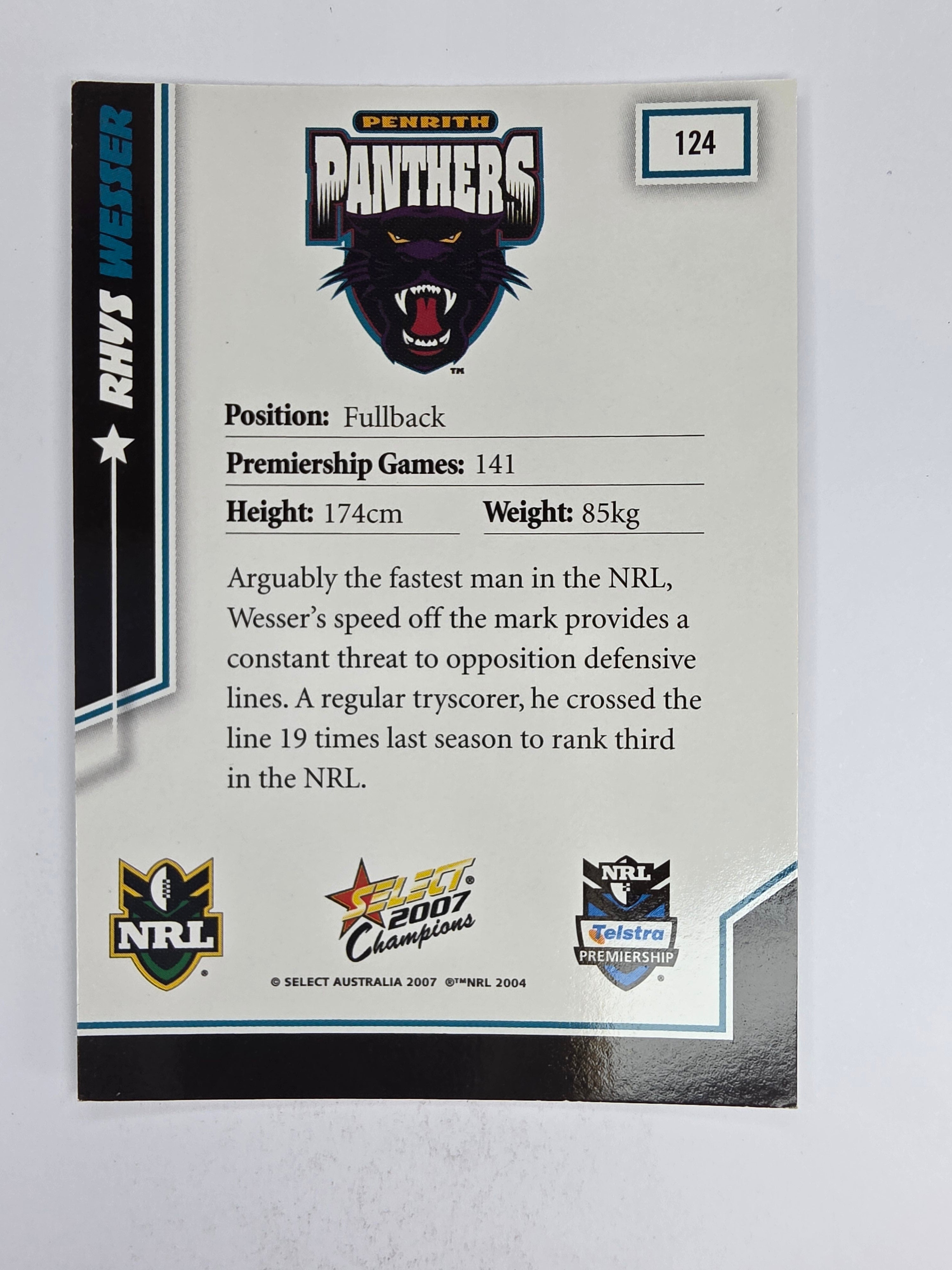NRL 2007 Champions Base Card #124 Rhys Wesser Penrith Panthers