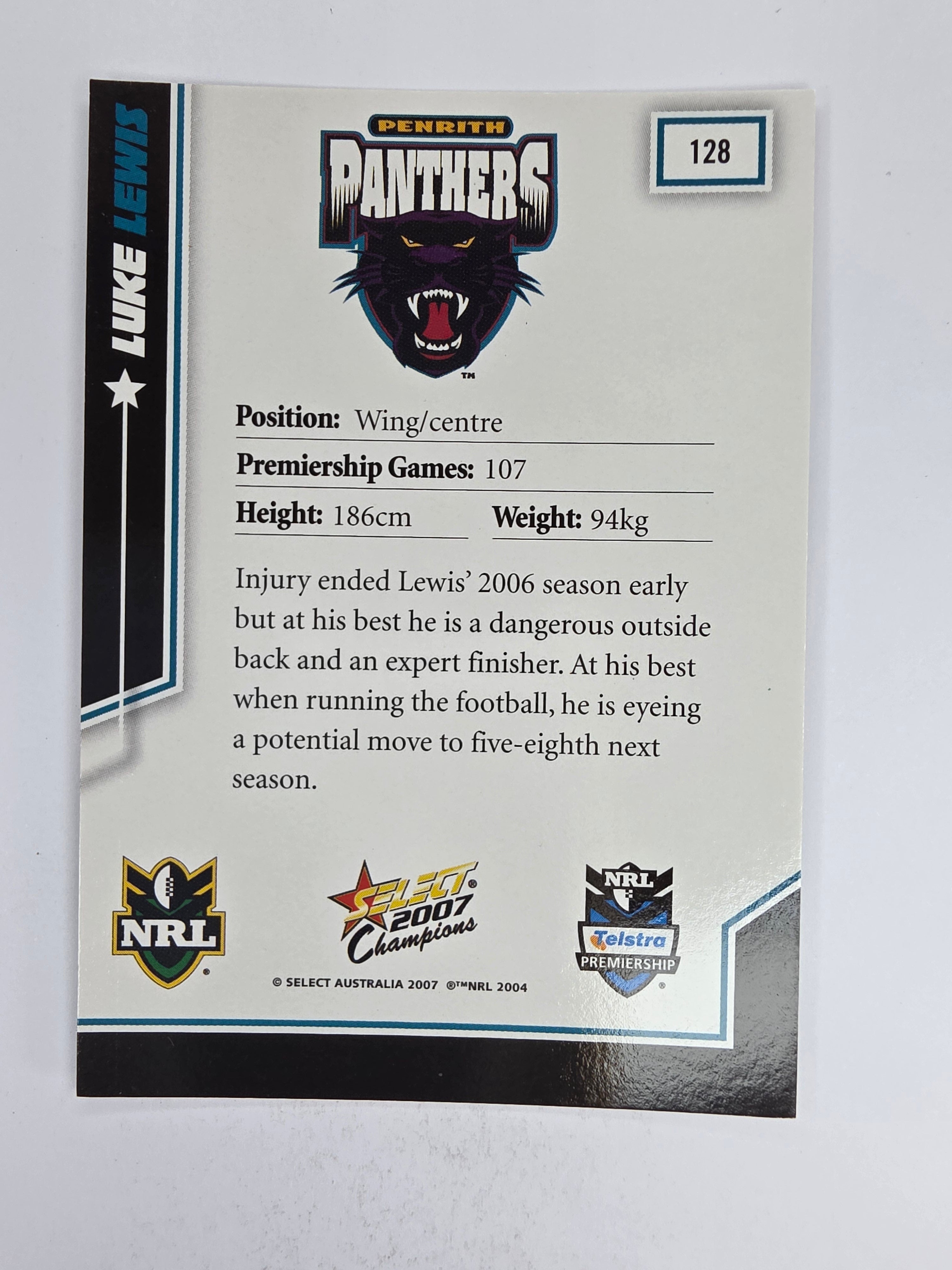 NRL 2007 Champions Base Card #128 Luke Lewis Penrith Panthers