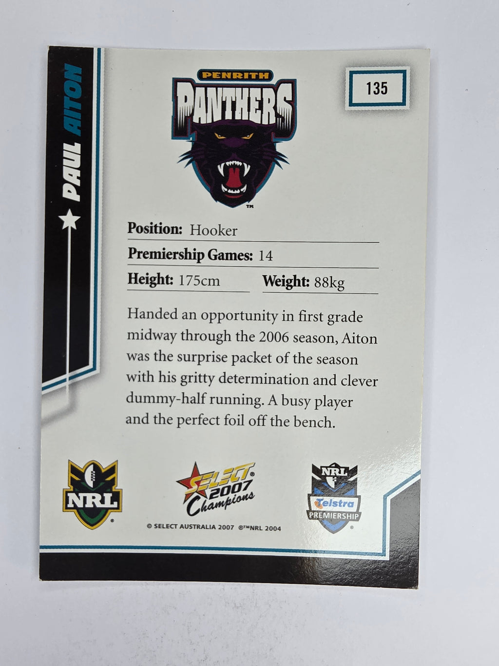 NRL 2007 Champions Base Card #135 Paul Aiton Penrith Panthers