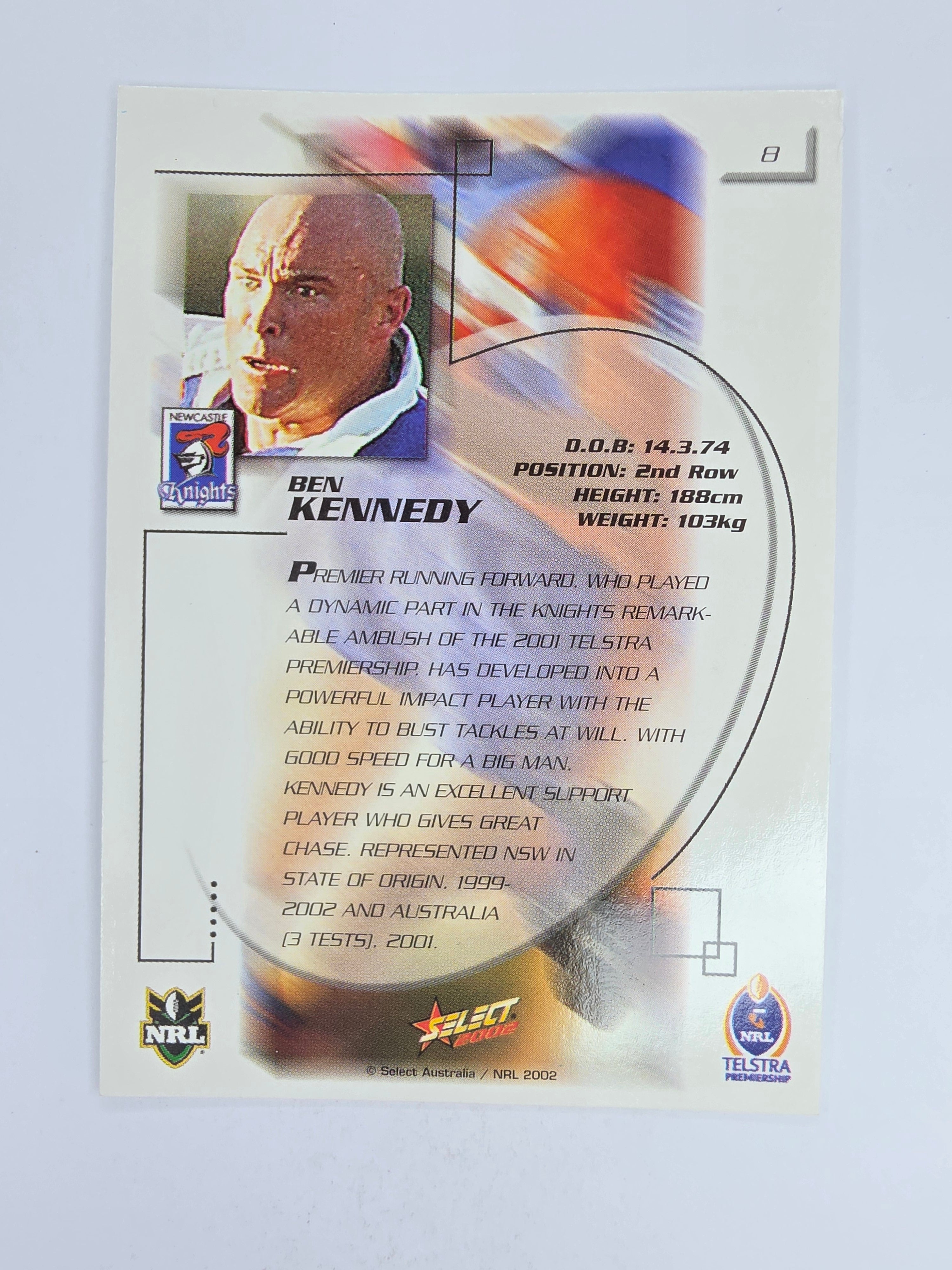 NRL 2002 Challenge Base Card #8 Ben Kennedy Newcastle Knights