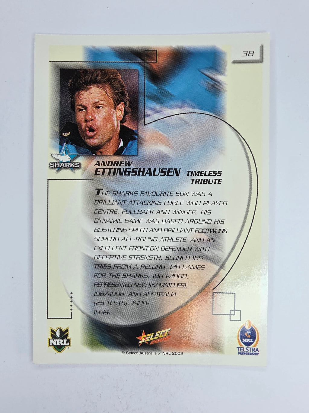 NRL 2002 Challenge Base Card #38 Andrew Ettingshausen Cronulla Sutherland Sharks