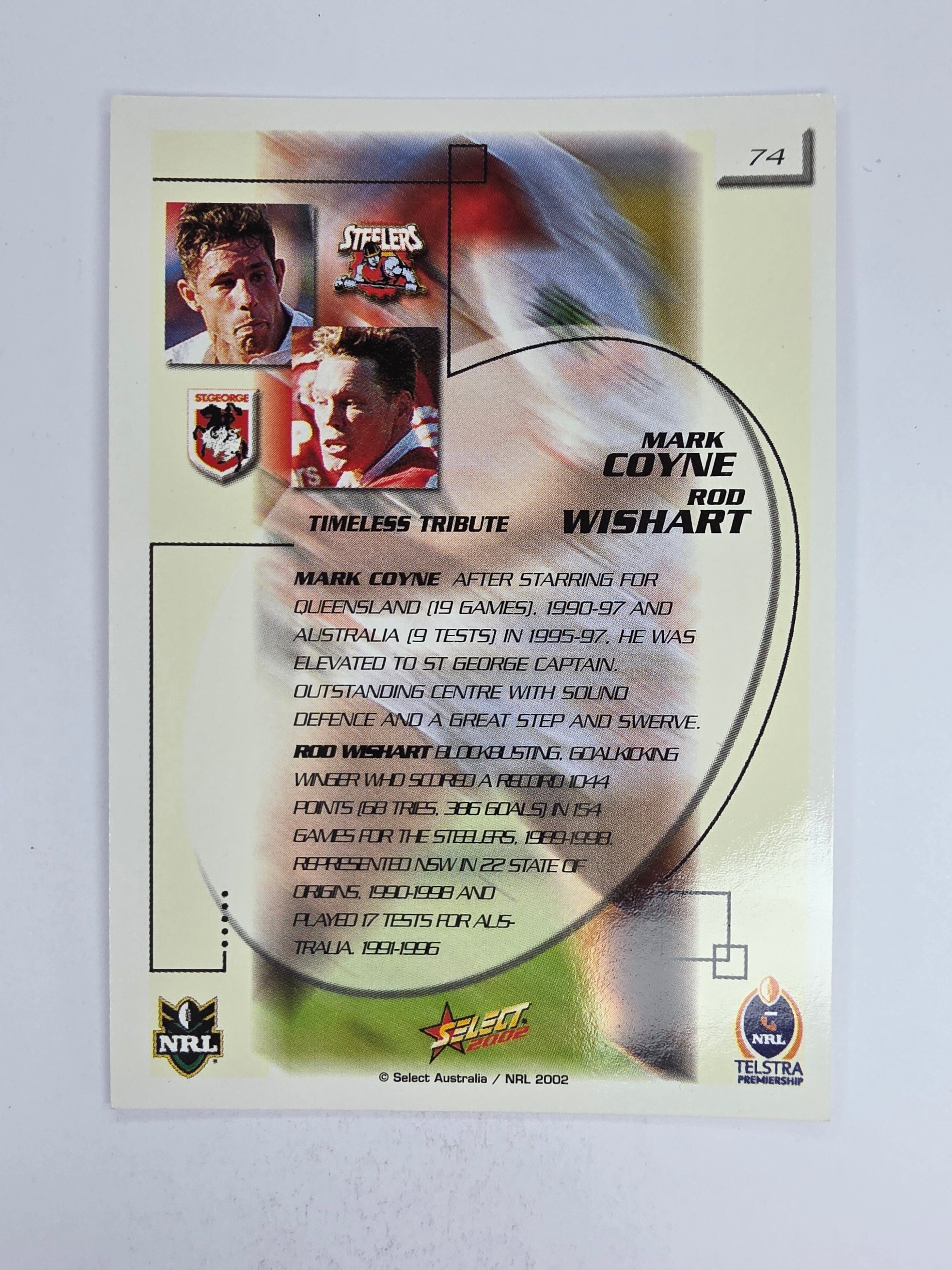 NRL 2002 Challenge Base Card #74 Mark Coyne / Rod Wishart St George Illawarra Dragons