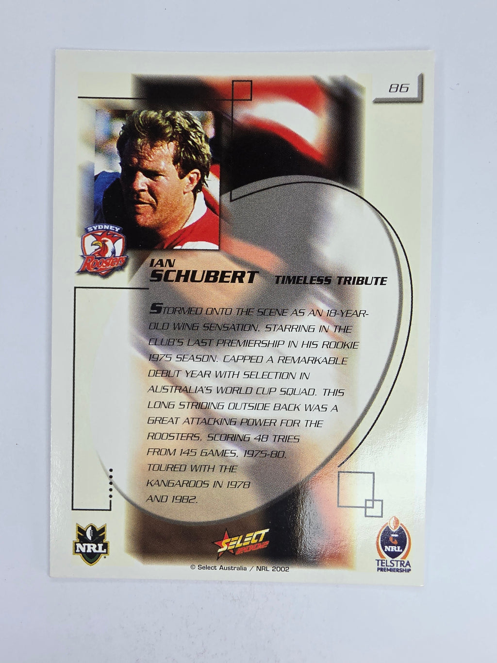 NRL 2002 Challenge Base Card #86 Ian Schubert Sydney Roosters
