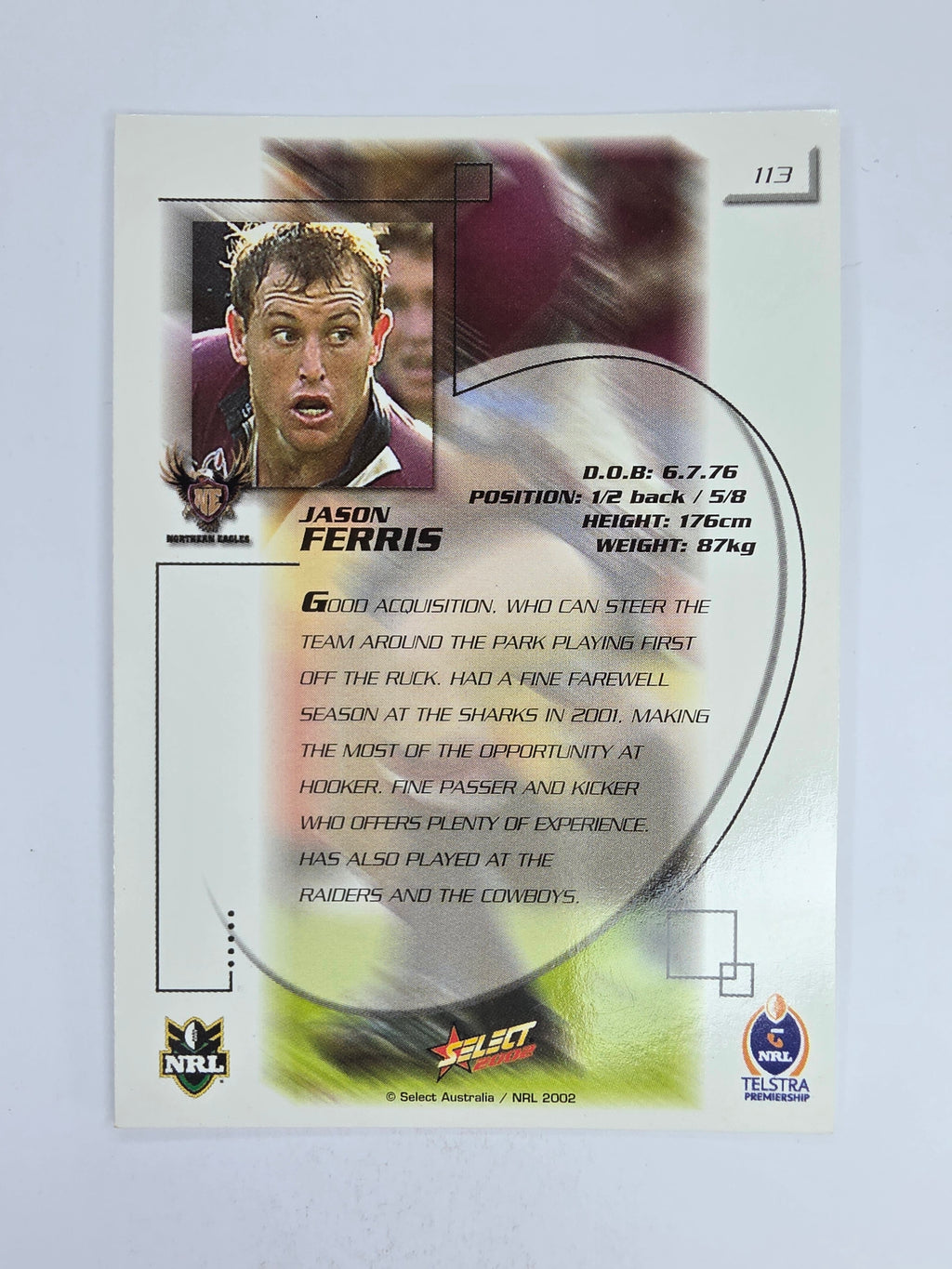 NRL 2002 Challenge Base Card #113 Jason Ferris Northern Eagles