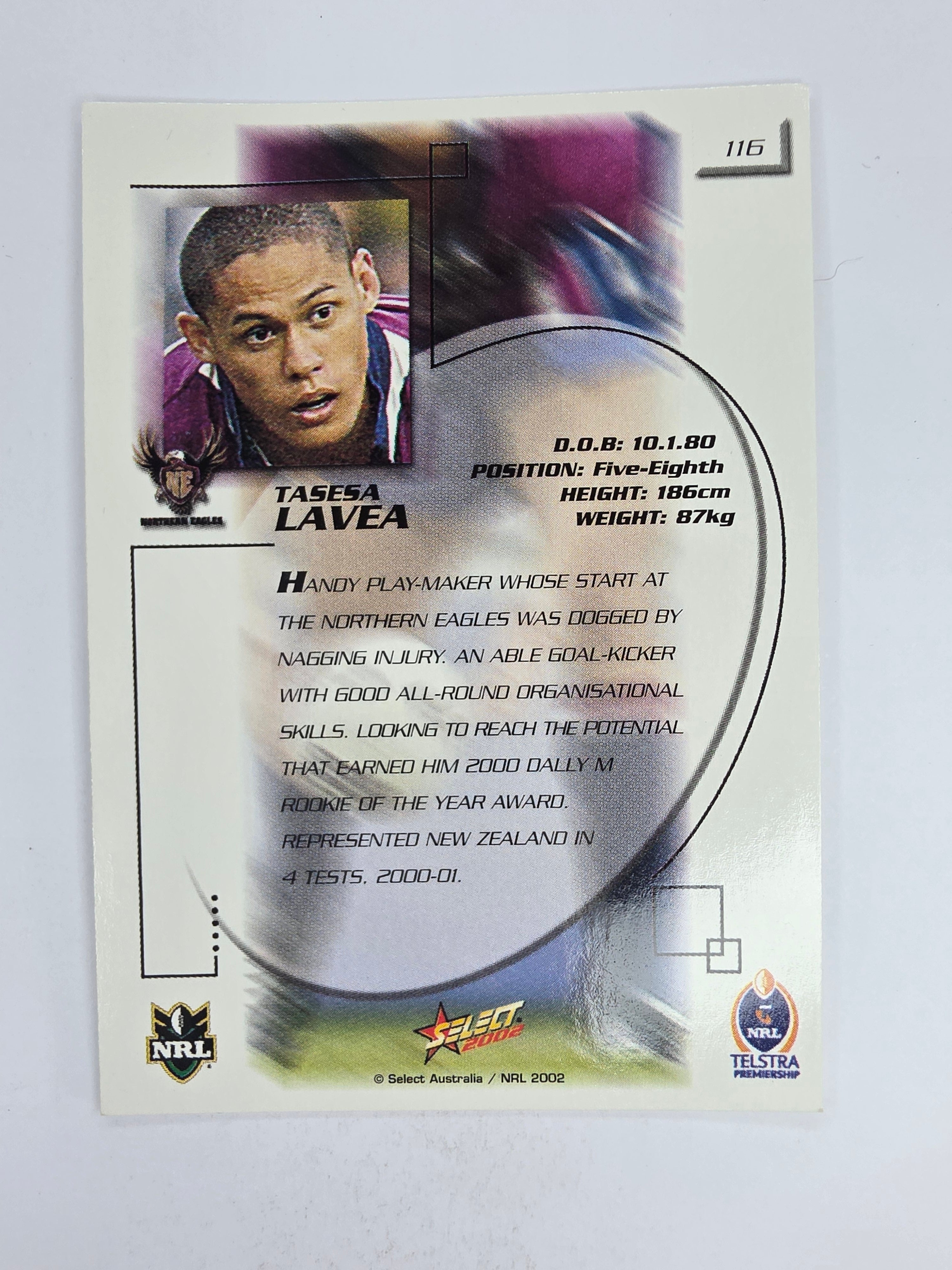 NRL 2002 Challenge Base Card #116 Tasesa Lavea Northern Eagles
