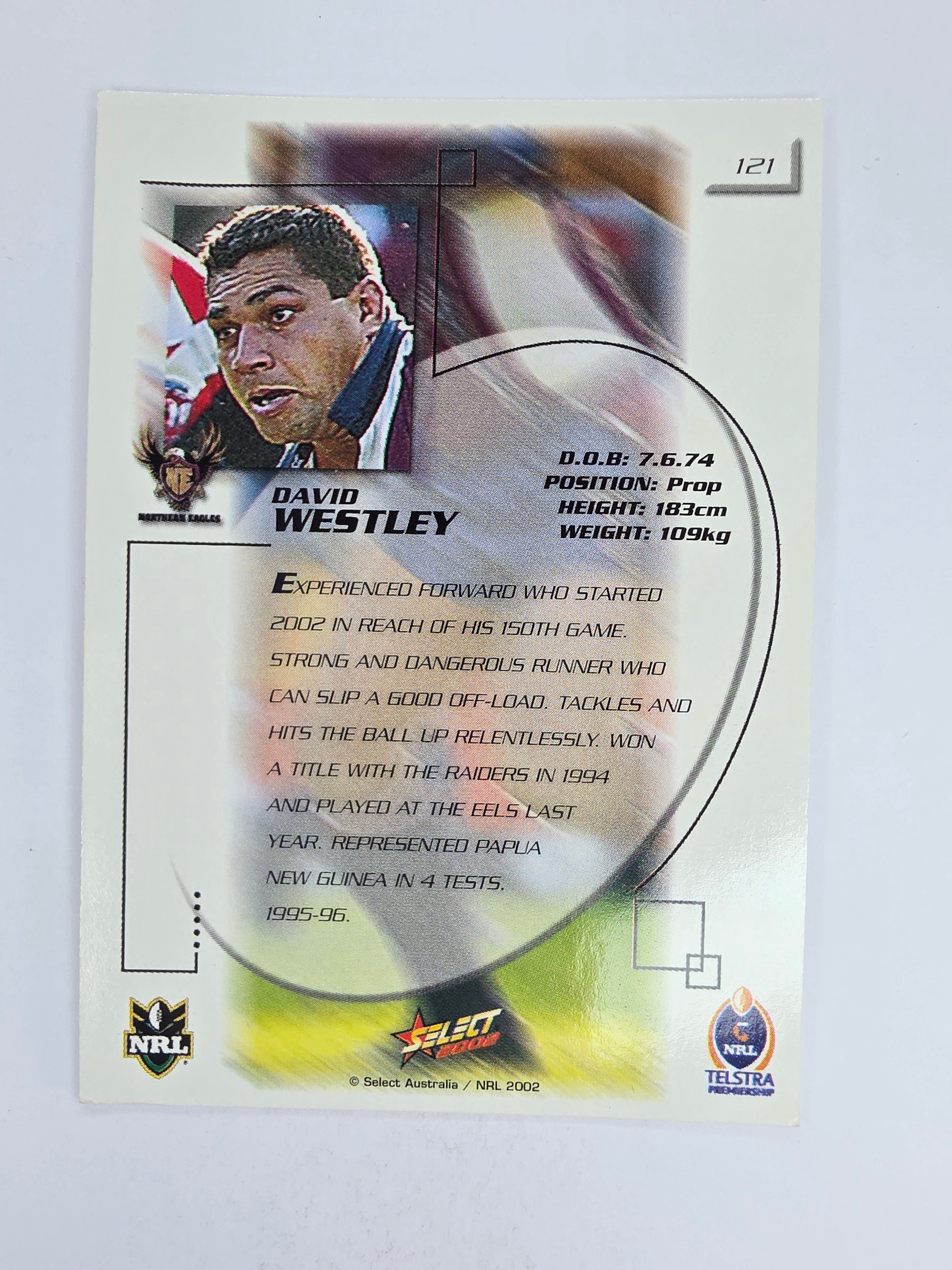 NRL 2002 Challenge Base Card #121 David Westley Northern Eagles