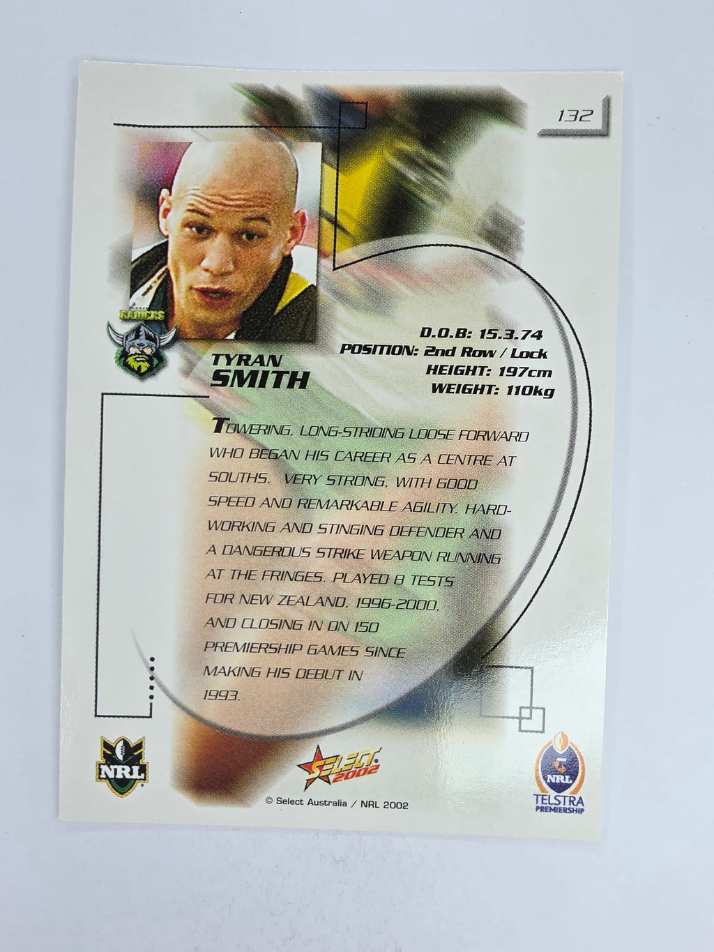 NRL 2002 Challenge Base Card #132 Tyran Smith Canberra Raiders