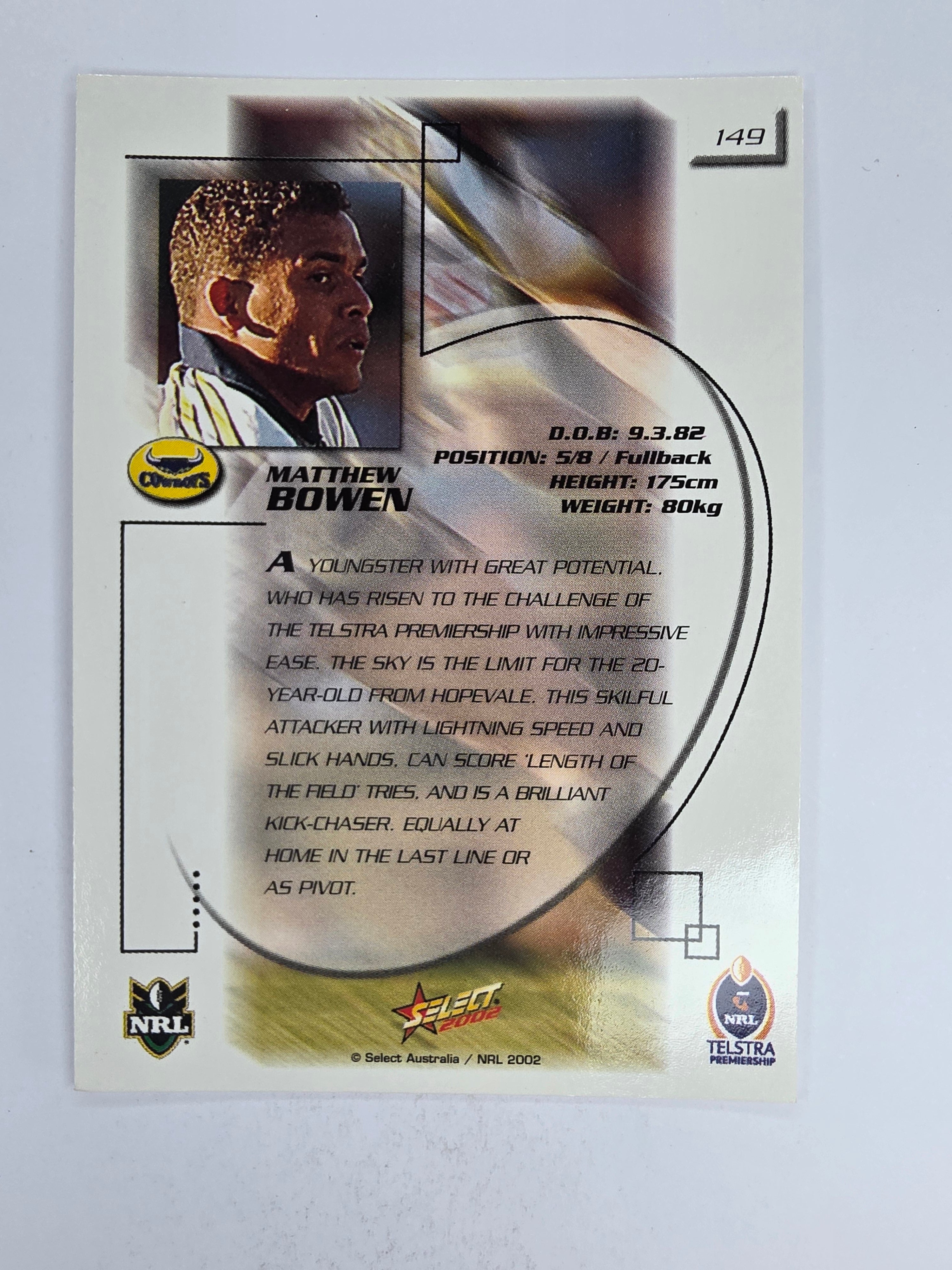 NRL 2002 Challenge Base Card #149 Matthew Bowen North Queensland Cowboys