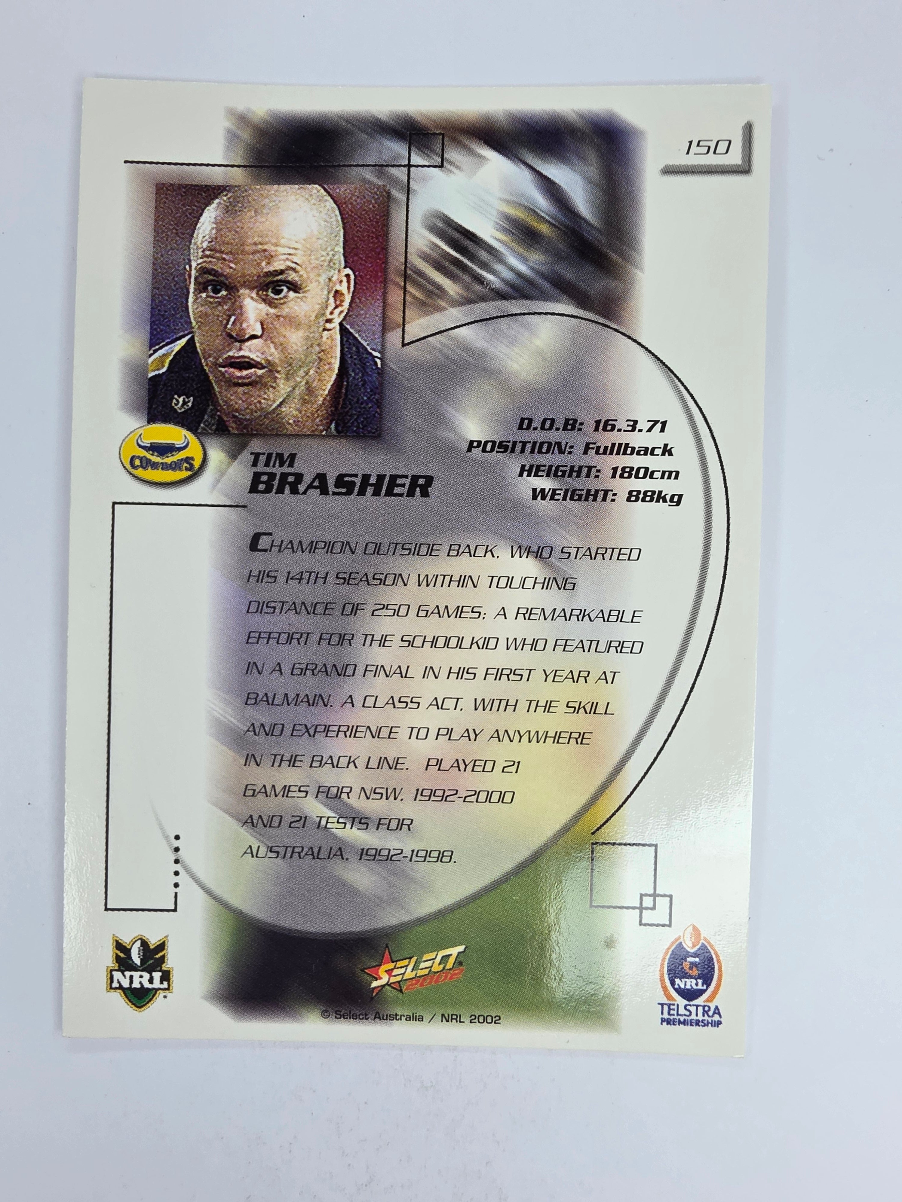 NRL 2002 Challenge Base Card #150 Tim Brasher North Queensland Cowboys