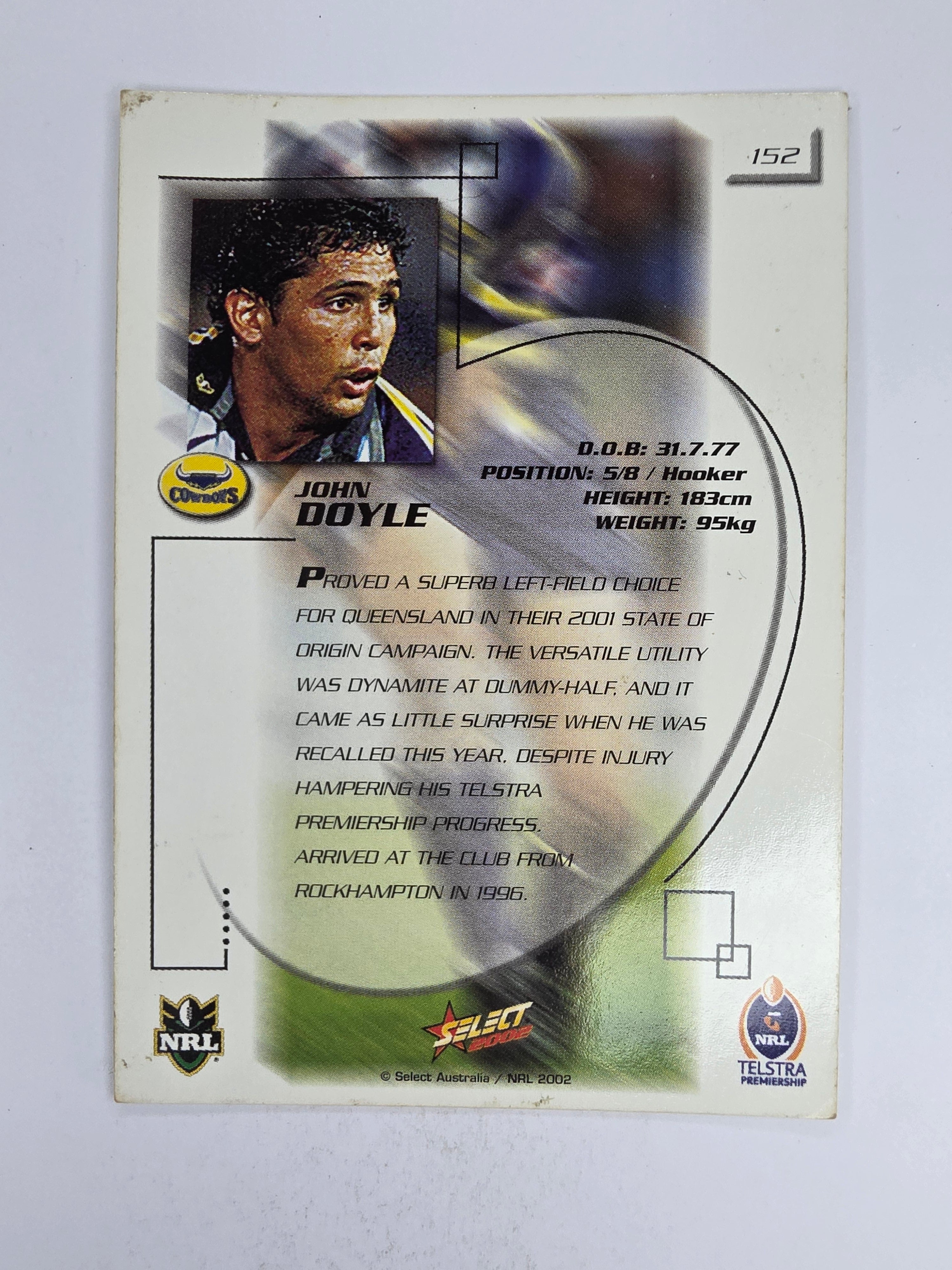NRL 2002 Challenge Base Card #152 John Doyle North Queensland Cowboys
